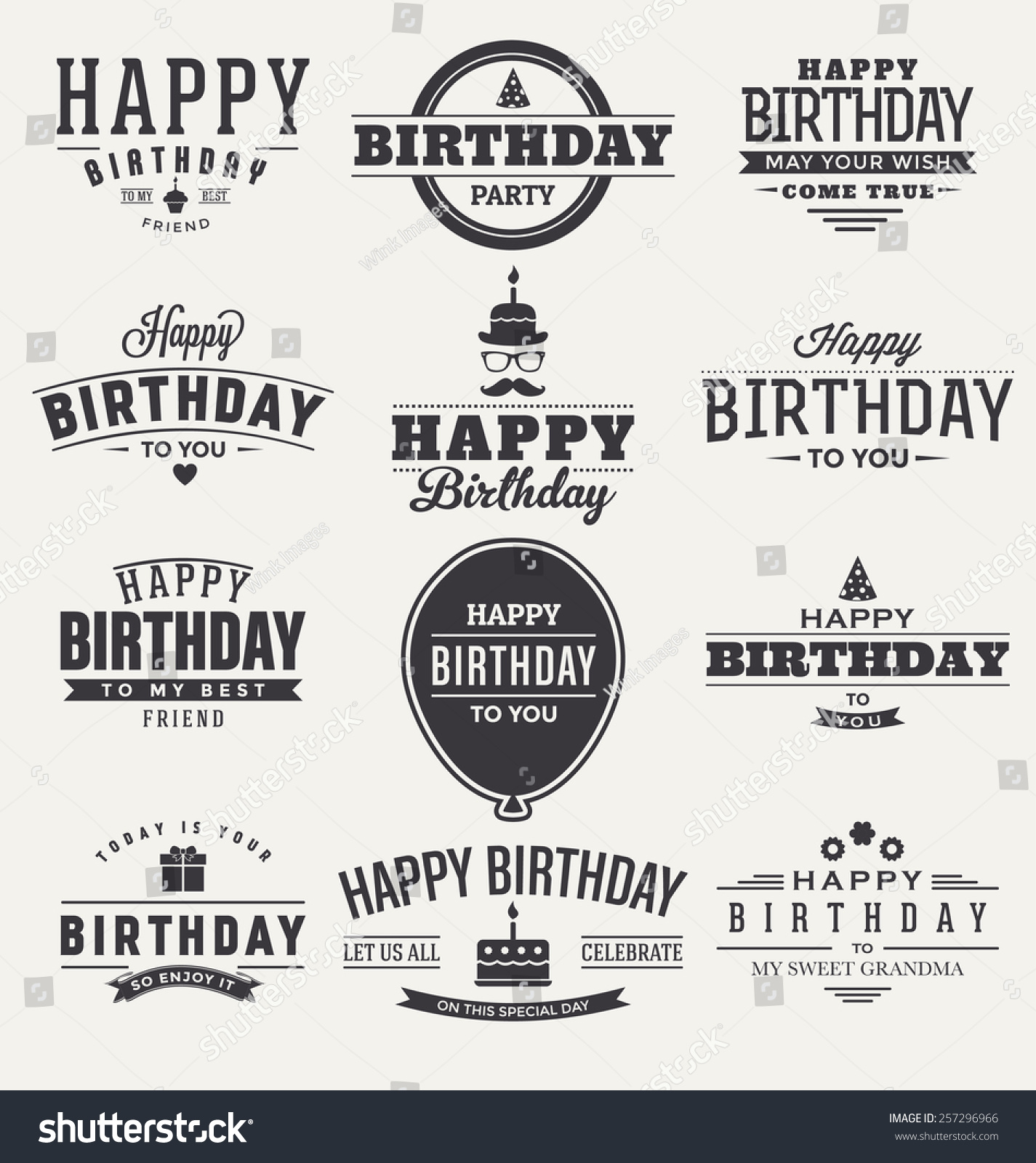 Typographic Happy Birthday Themed Label Design Set Stock Vector ...