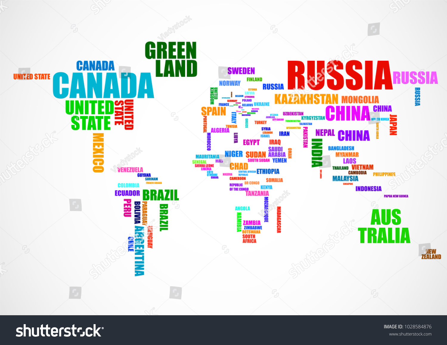 Typography Colorful World Map Country Names Stock Vec - vrogue.co