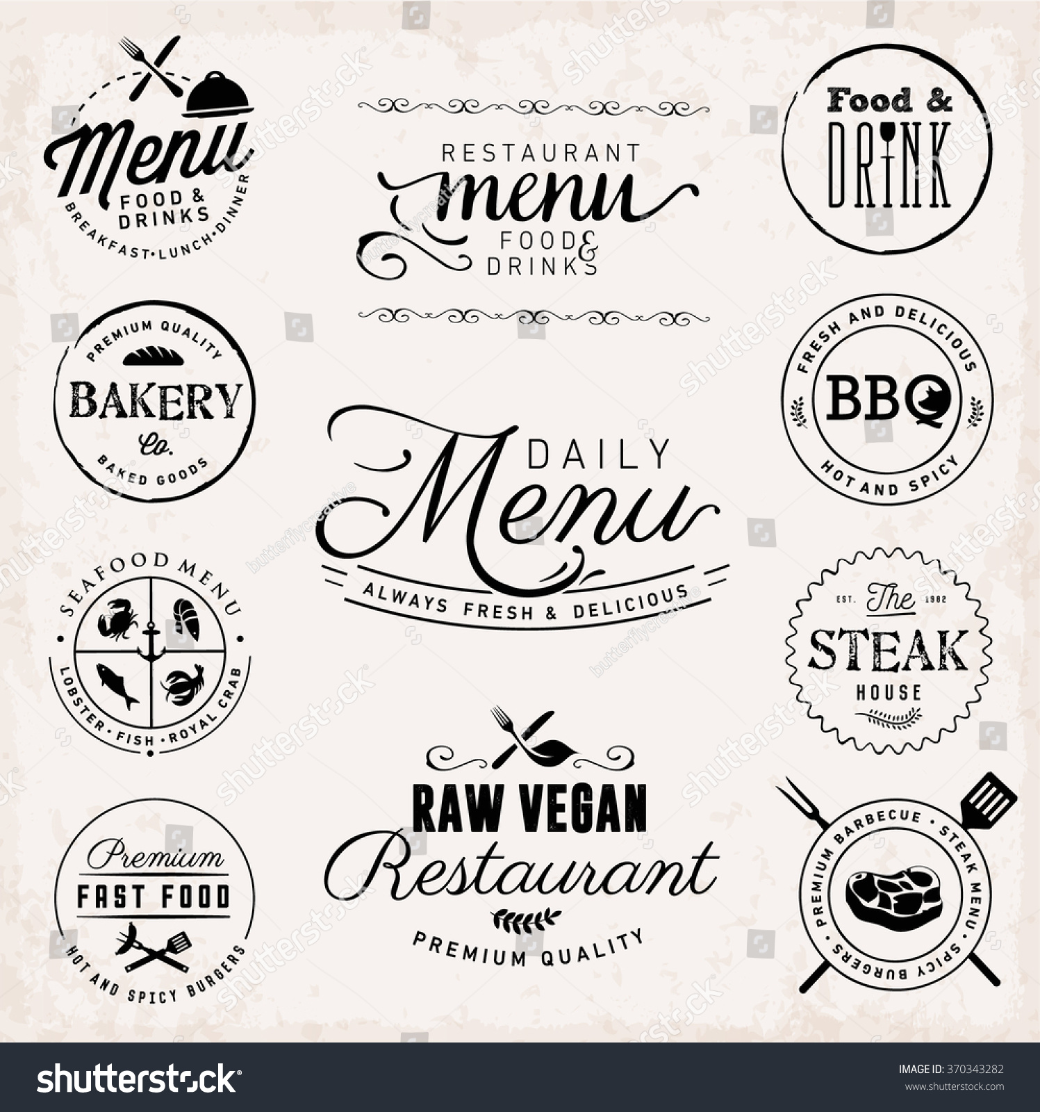 Typography Restaurant Menu Elements And Food And Drink Menu Badges ...