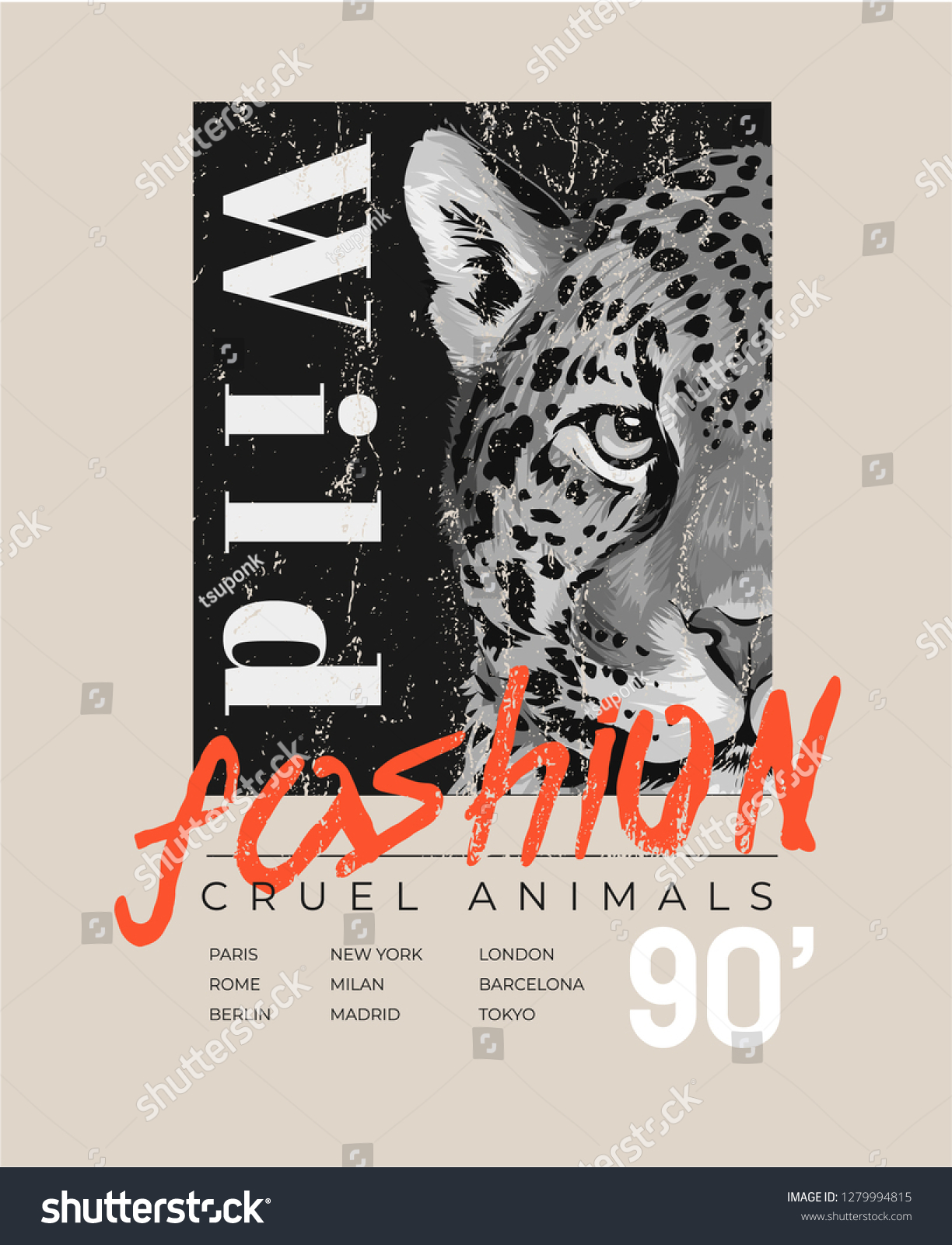 SVG of typography slogan with b/w leopard head illustration svg