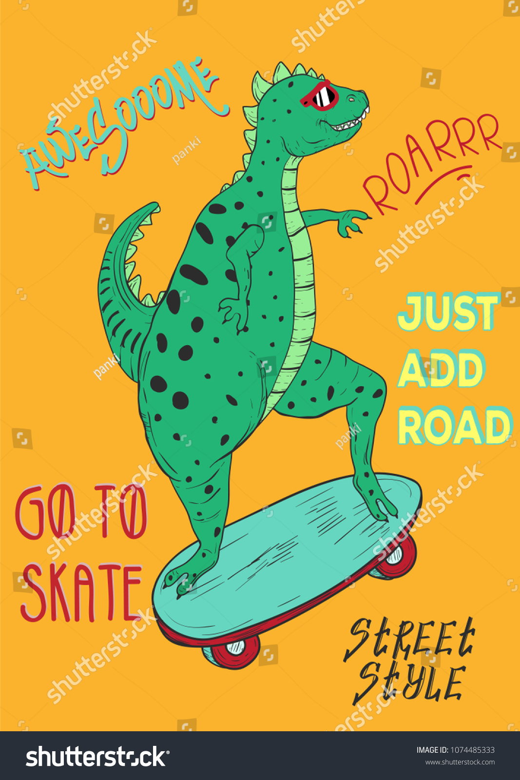 Typography Slogan Dinosaur On Skate Vector Stock Vector (royalty Free 