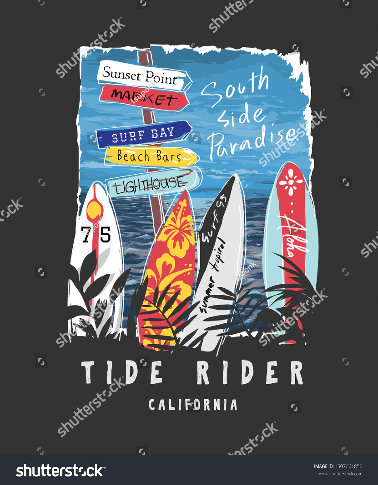 Typography Slogan Surfboards Beach Signs Illustration Stock Vector ...