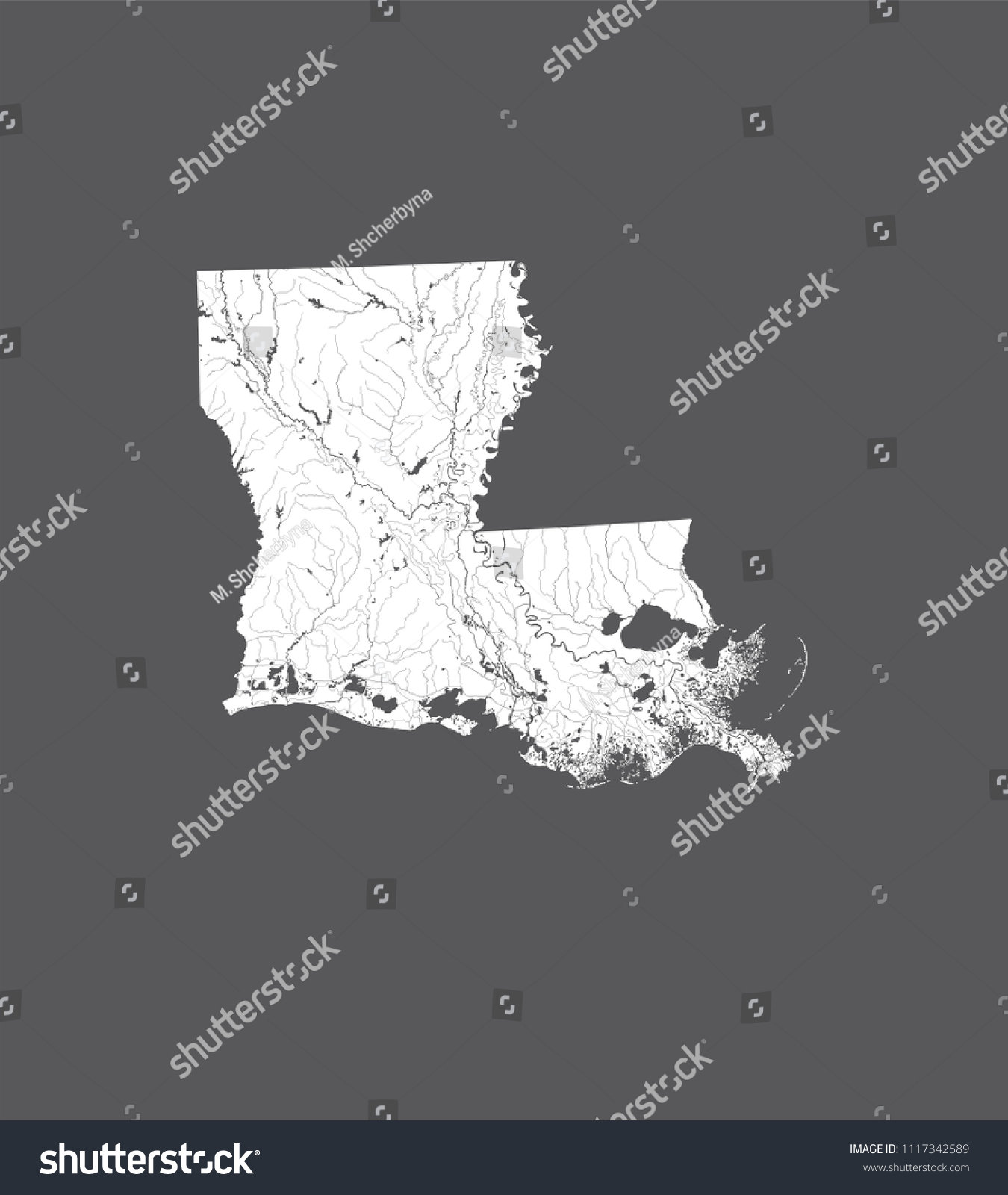 Us States Map Louisiana Rivers Lakes Stock Vector (Royalty Free) 1117342589