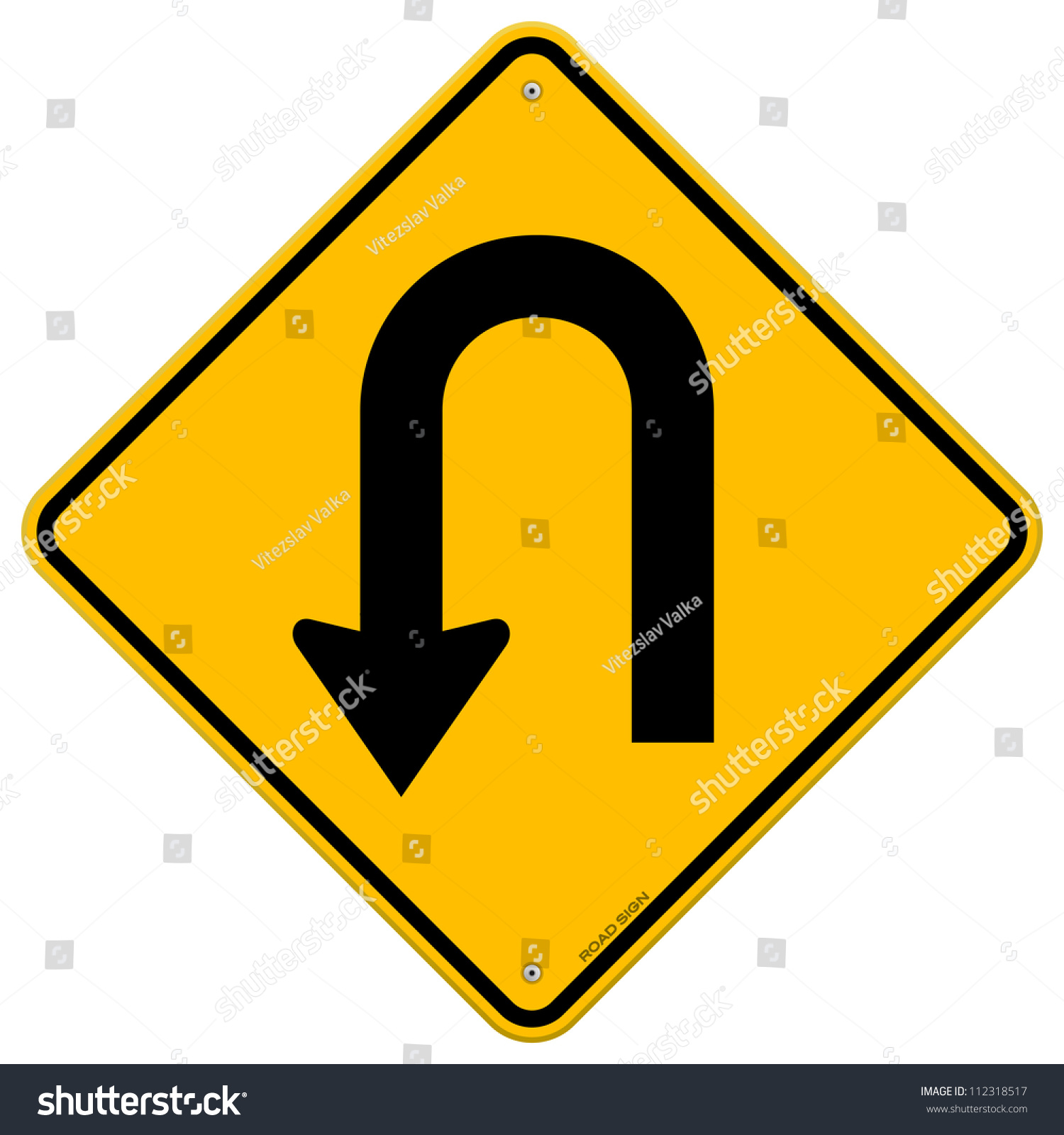 Uturn Roadsign Yellow Road Sign Turn Stock Vector 112318517 - Shutterstock