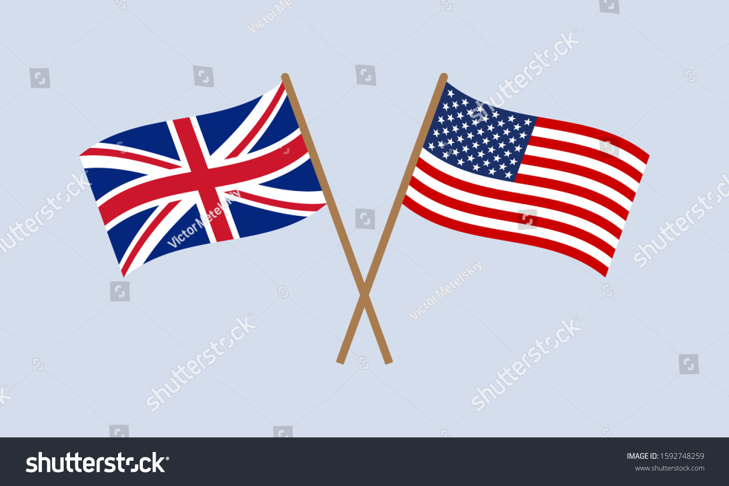 SVG of UK and US crossed flags on stick. American and British national symbol. Vector illustration. svg