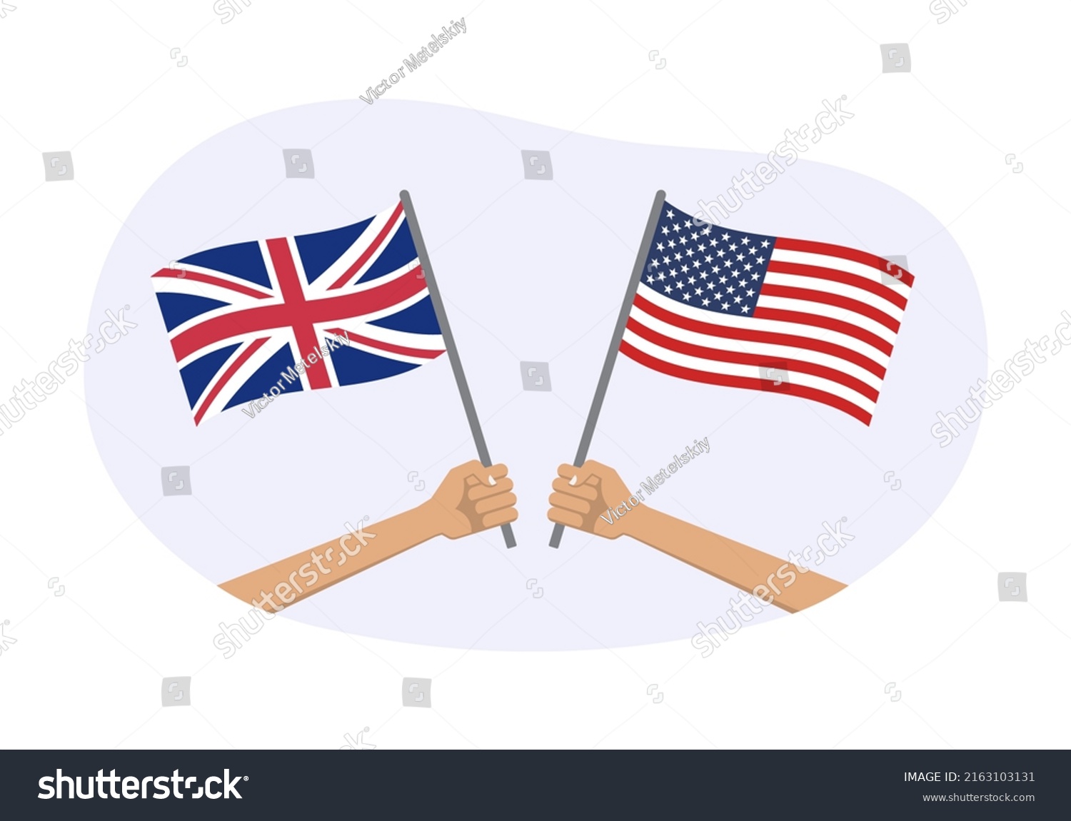 SVG of UK and USA flags. American and British national symbols. Hand holding waving flags. Vector illustration. svg