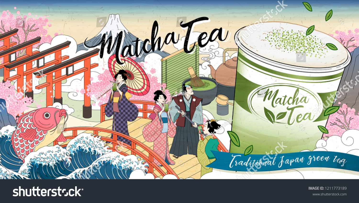 Ukiyoe Matcha Tea Ads Giant Takeaway Stock Vector Royalty Free