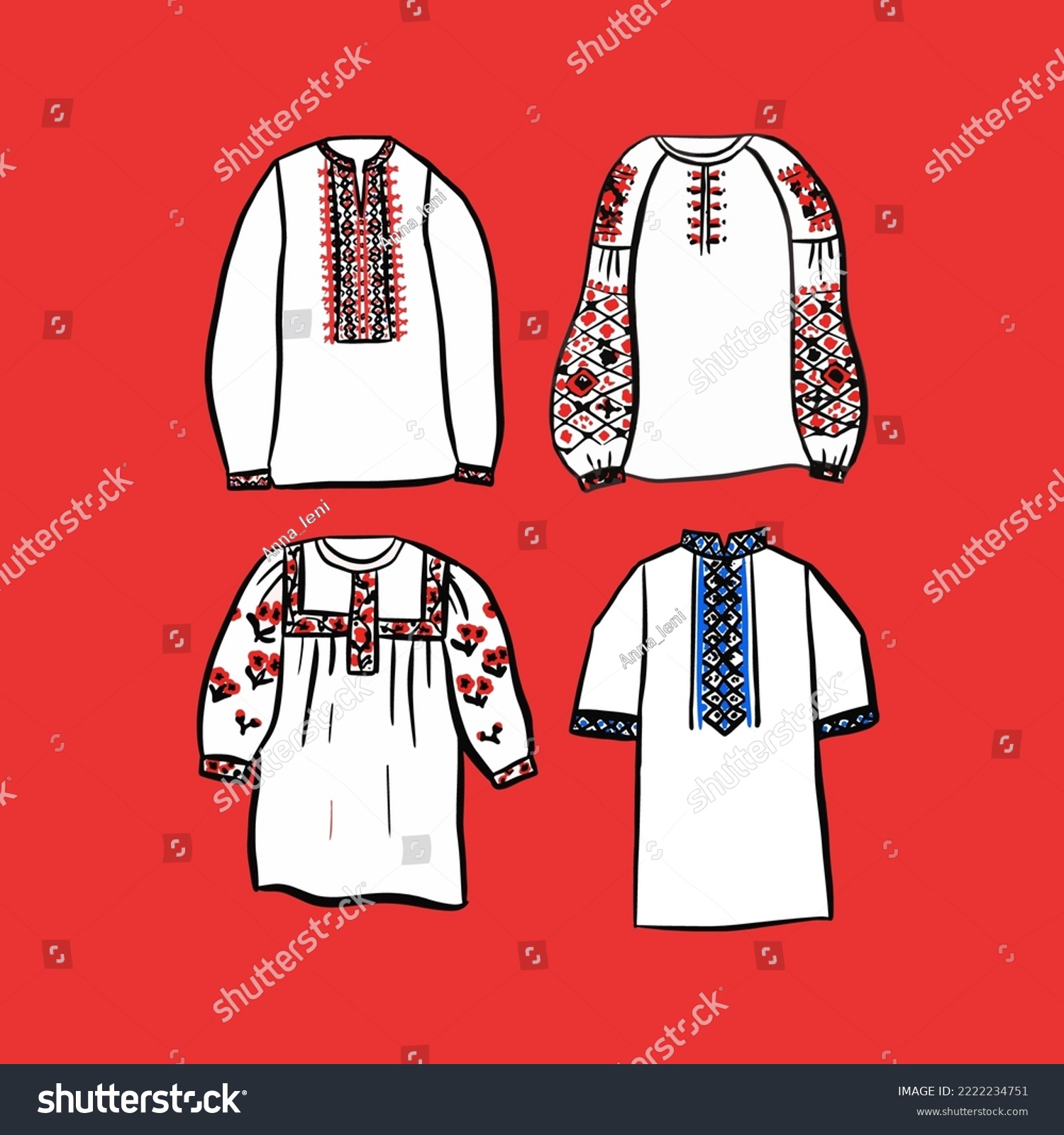 SVG of Ukraine Embroidery Shirt Set. Vector Illustration of Sketch Doodle Hand drawn Cultural Clothes. svg