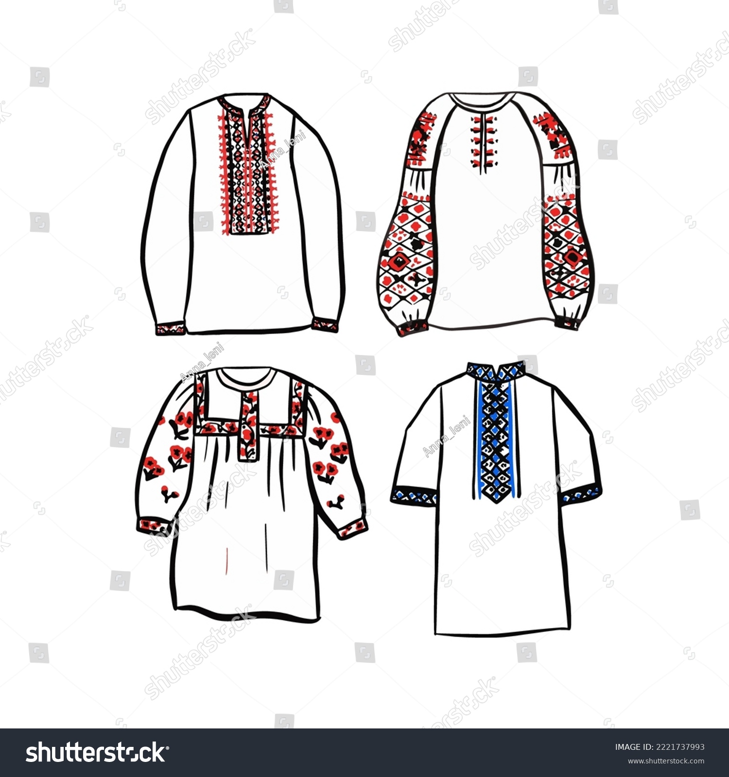 SVG of Ukrainian Embroidery Shirt Isolated Set. Vector Illustration of Sketch Doodle Hand drawn Cultural Clothes. svg