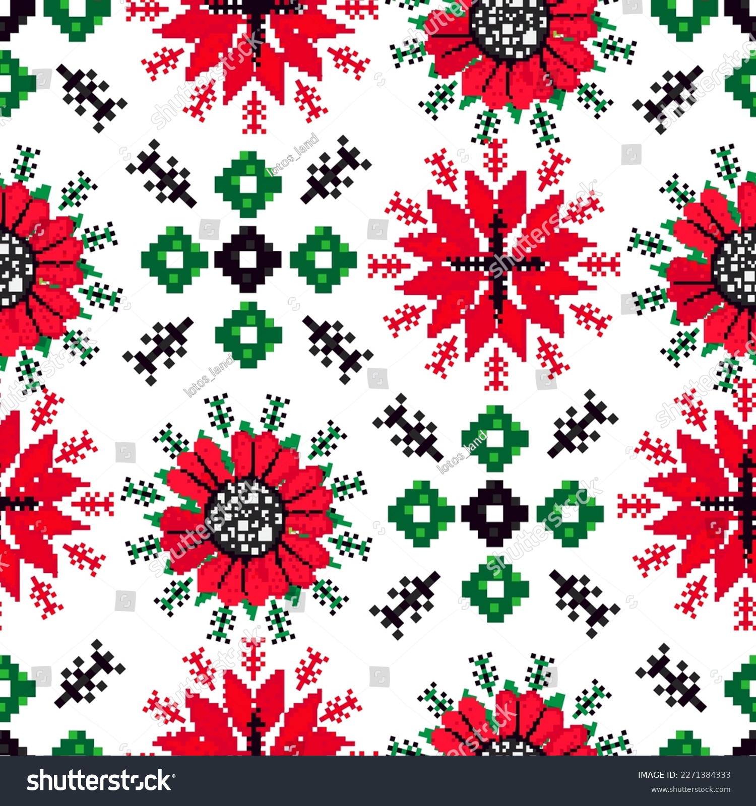 SVG of Ukrainian folk holiday ornament. Unique pixel art. Floral and geometric ornament. Handmade. Seamless pattern. svg