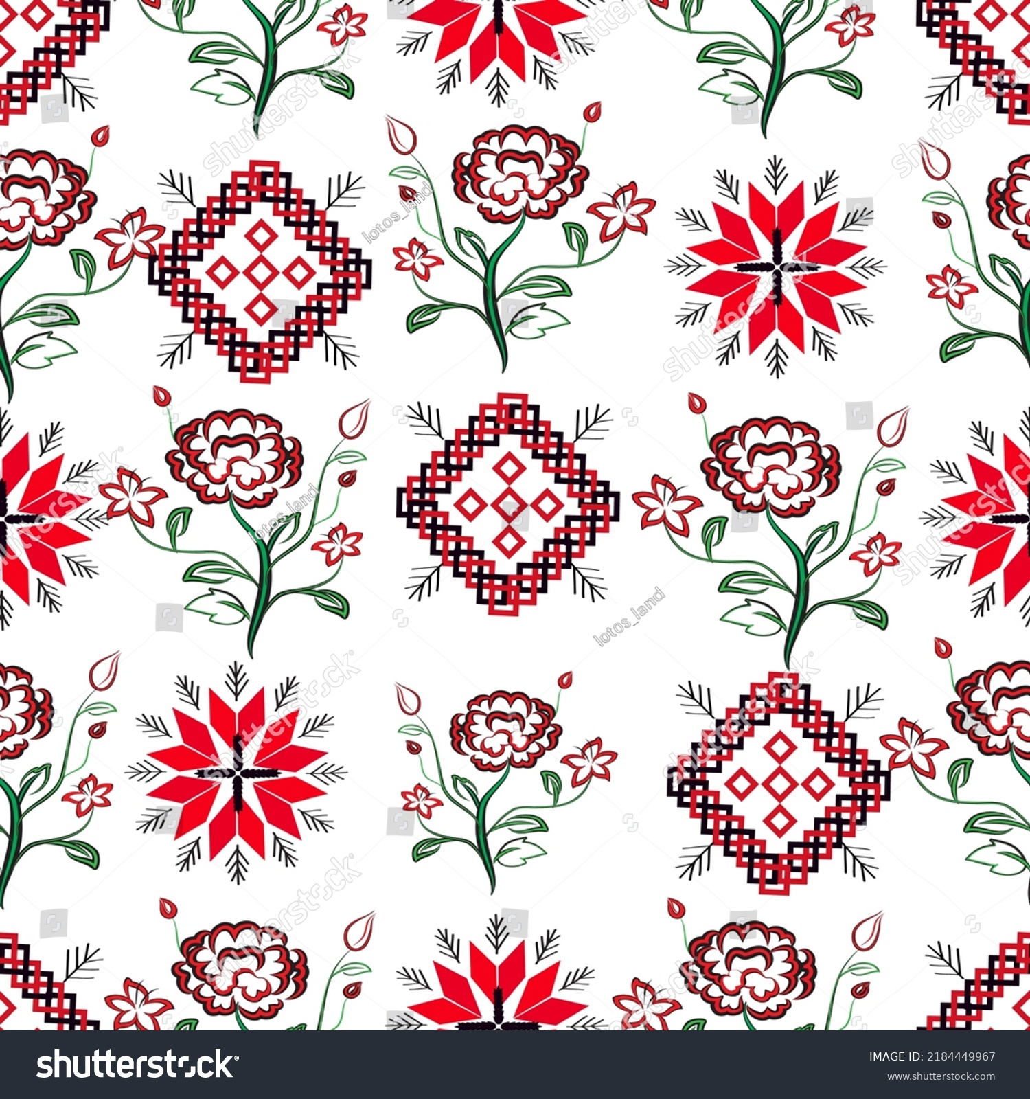 SVG of Ukrainian national ornament in handmade style. Vector seamless pattern. Festive embroidery. svg