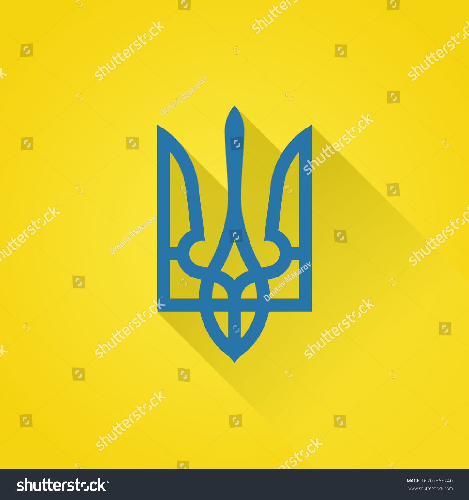 Ukrainian national vector flat symbol blue trident icon on the national yellow background