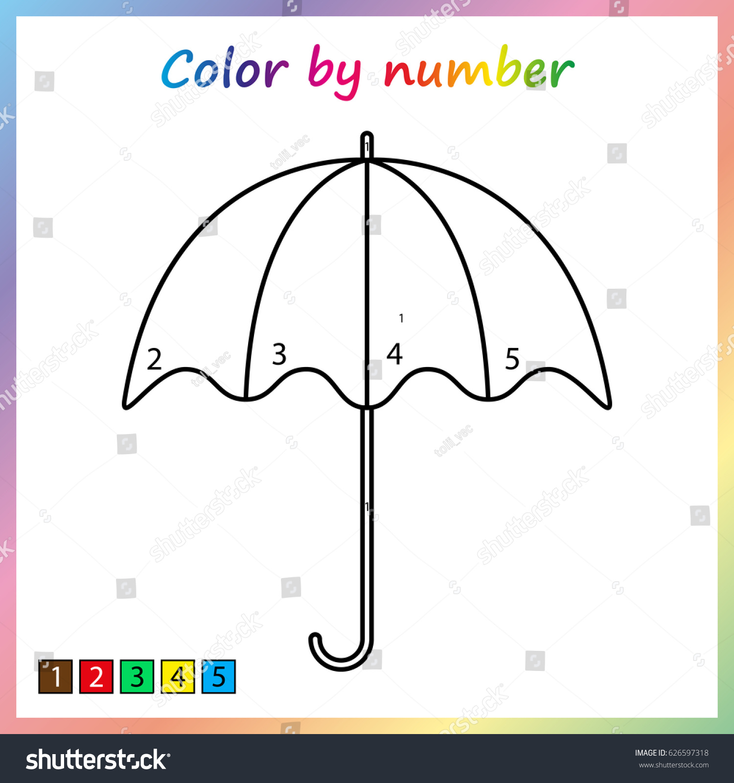 stock vector umbrella painting page color by numbers worksheet for education game for preschool kids 626597318