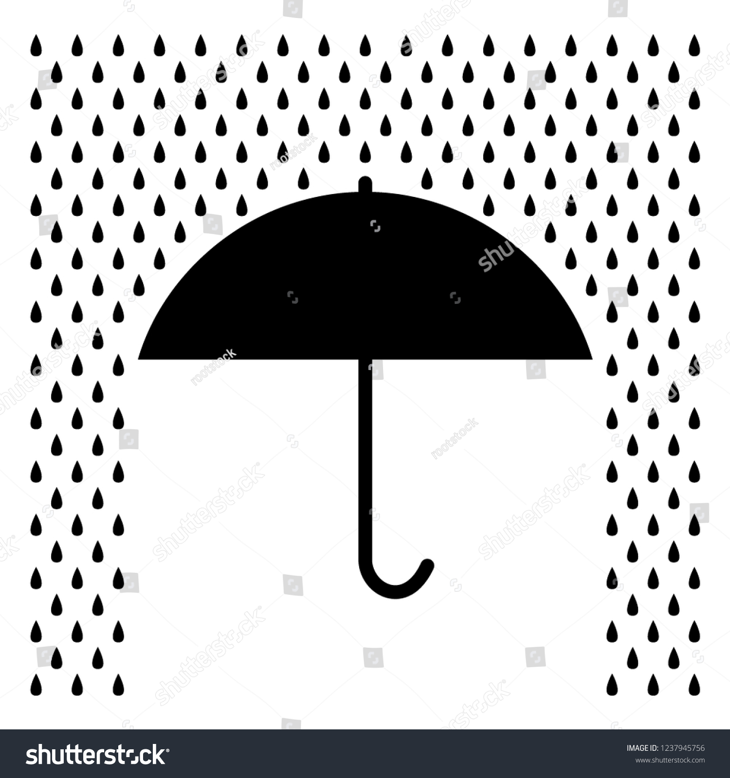 Umbrella Under Rain Icon Black White Stock Vector (Royalty Free ...