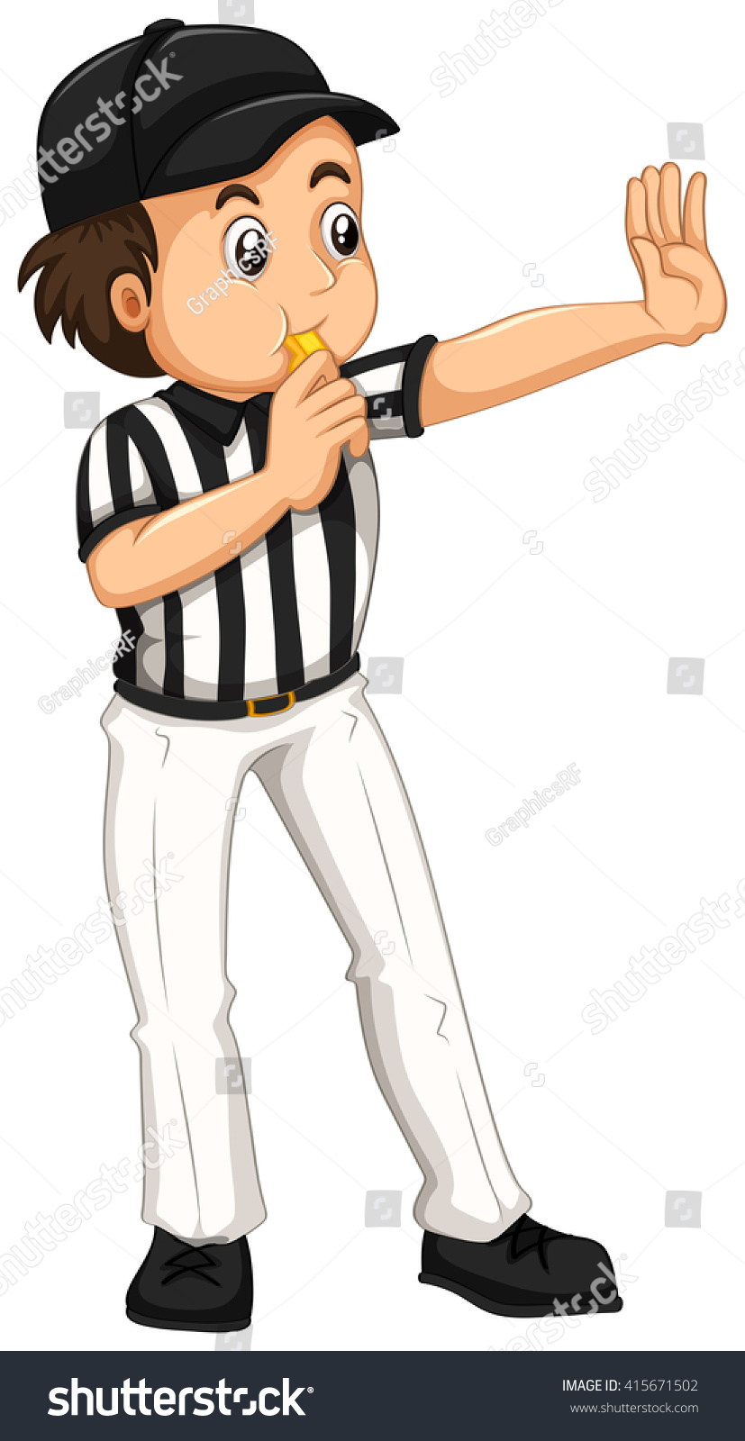 Umpire Striped Uniform Blowing Whistle Illustration Stock Vector ...