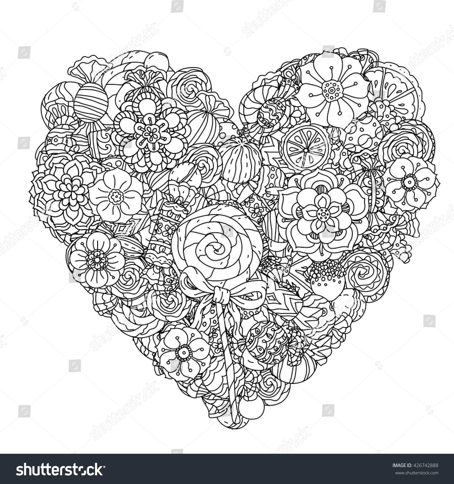 Download Uncoloured Flowers Sweets Adult Coloring Book Stock Vector Royalty Free 426742888