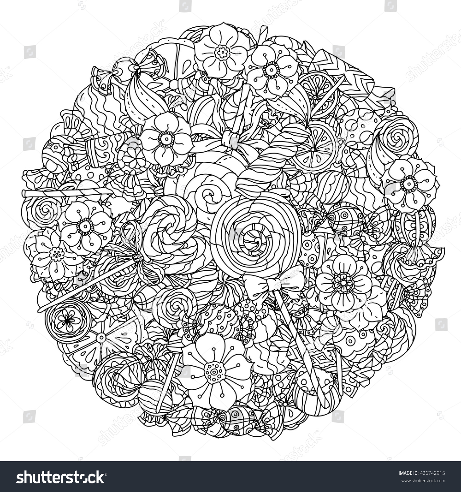 Download Uncoloured Flowers Sweets Adult Coloring Book Stock Vector Royalty Free 426742915