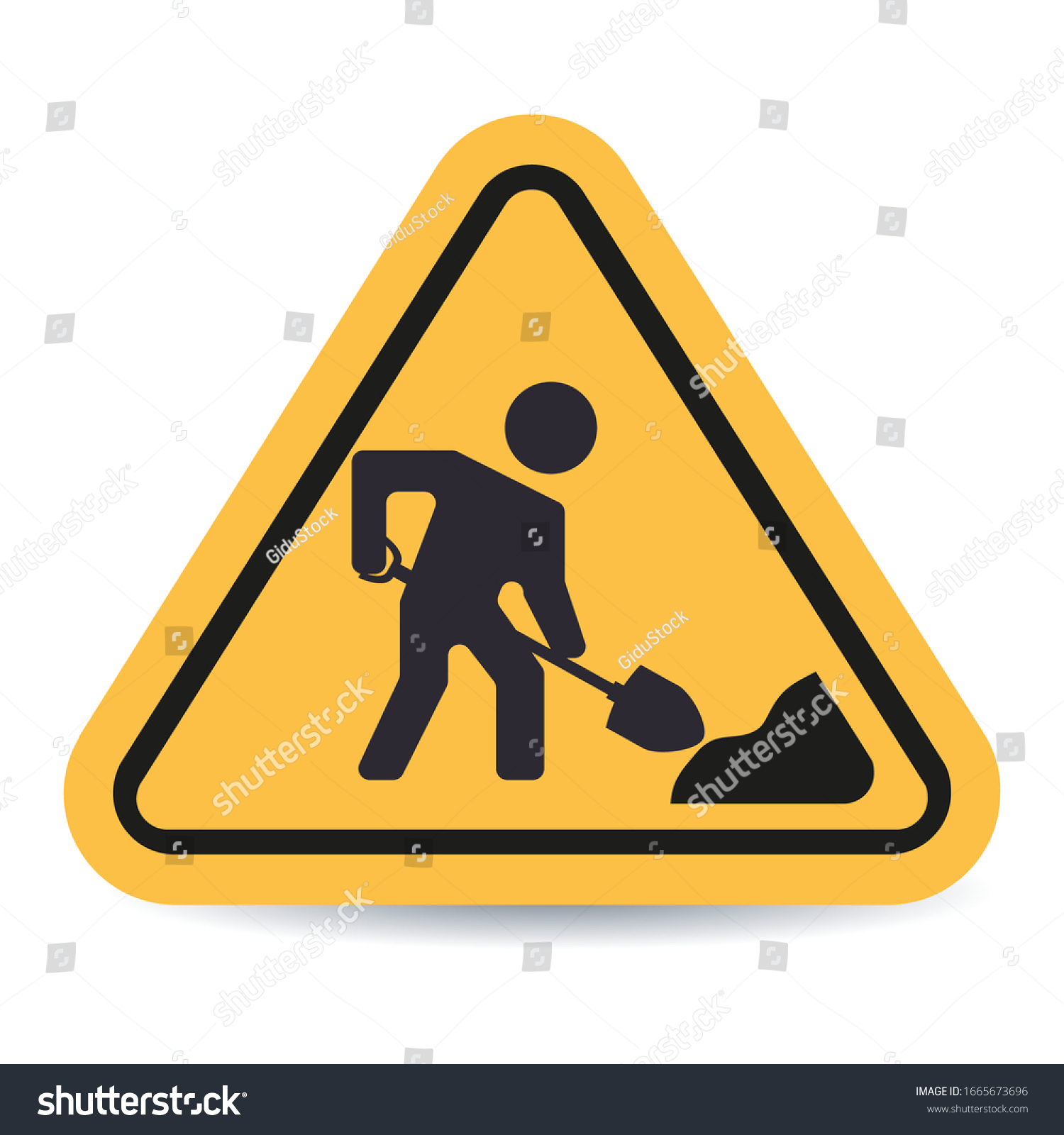 Under Construction Sign Man Digging Ground Stock Vector Royalty Free