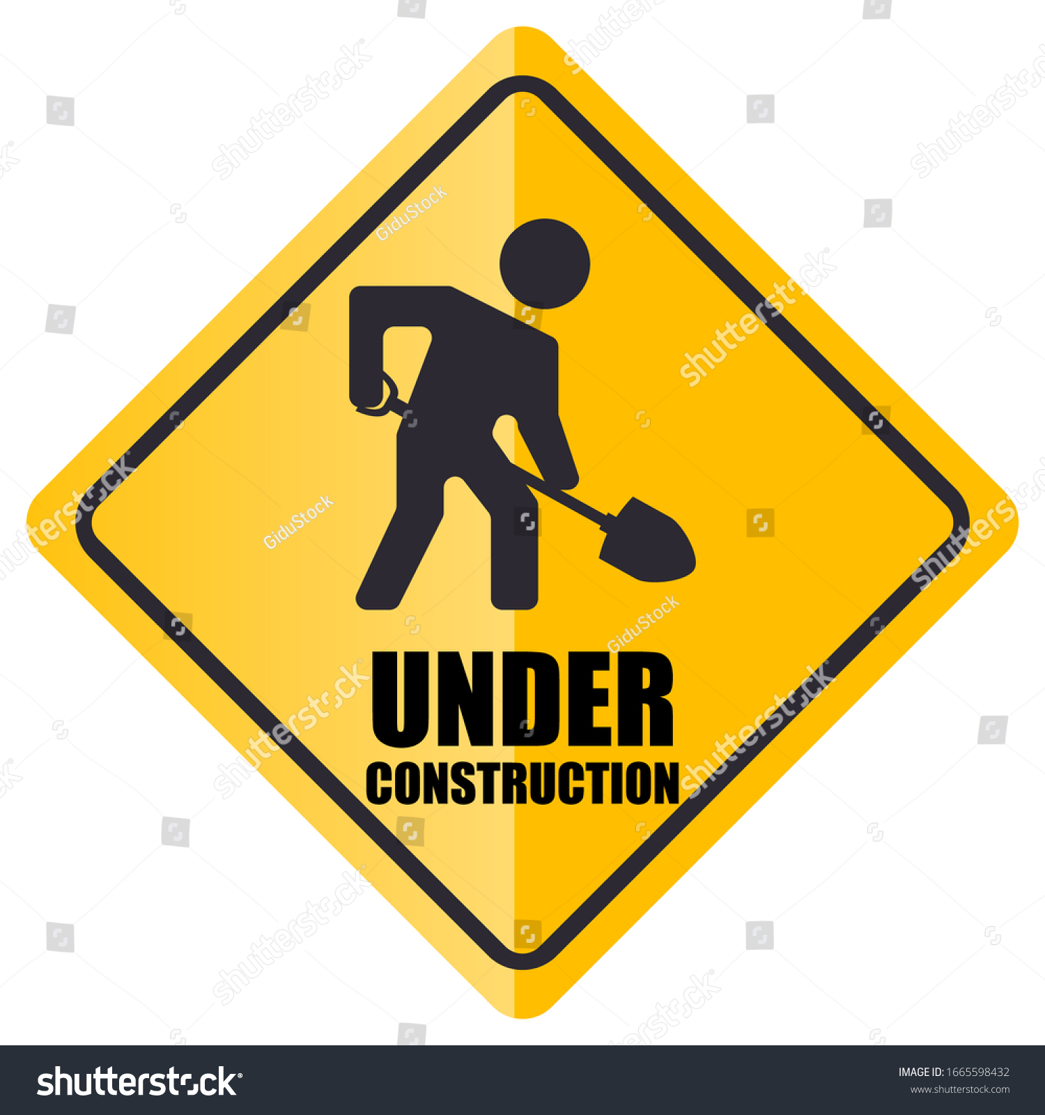 Under Construction Warning Sign Man Digging Stock Vector Royalty Free Shutterstock