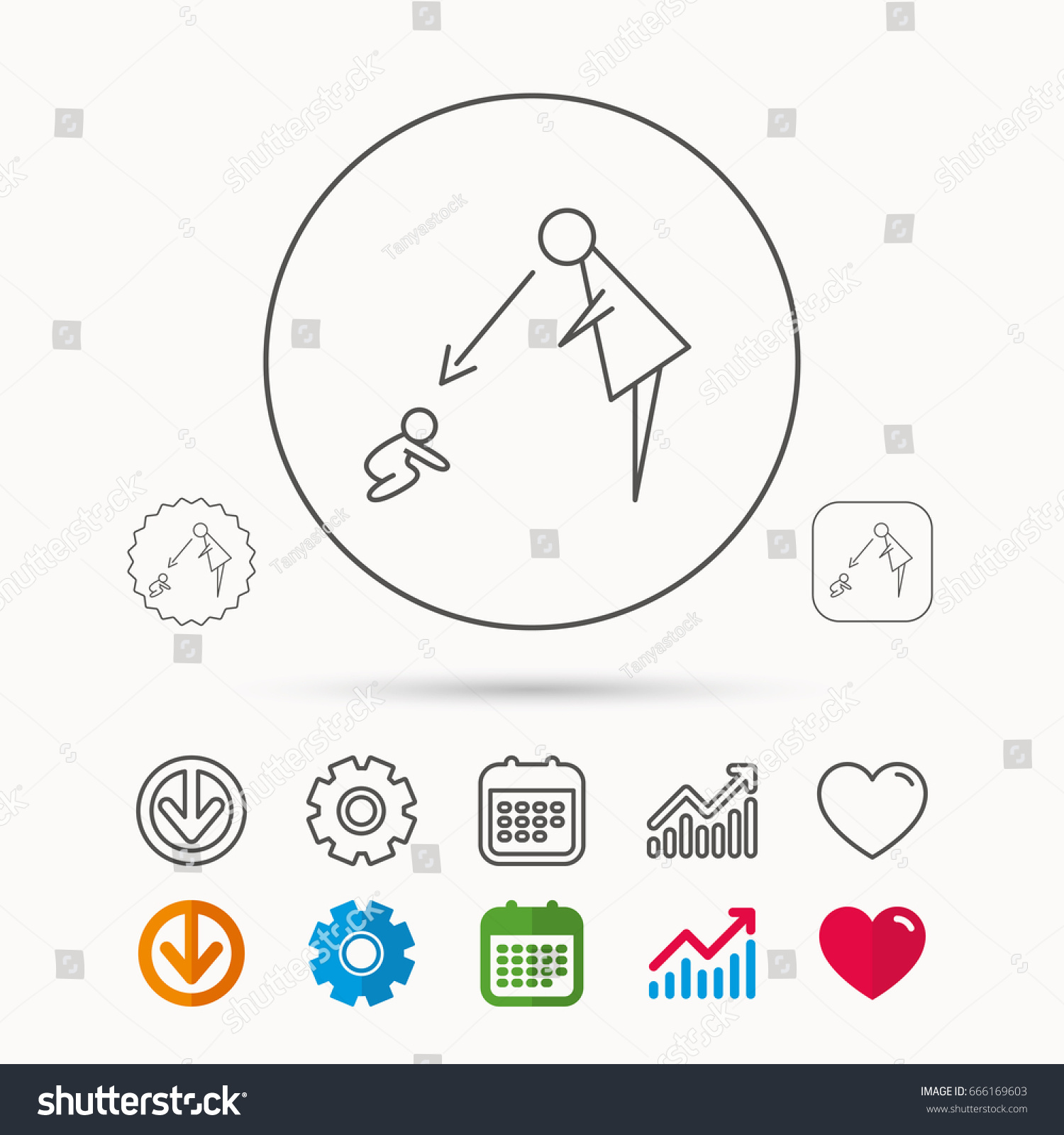 under nanny supervision icon babysitting care sign mother watching baby symbol calendar