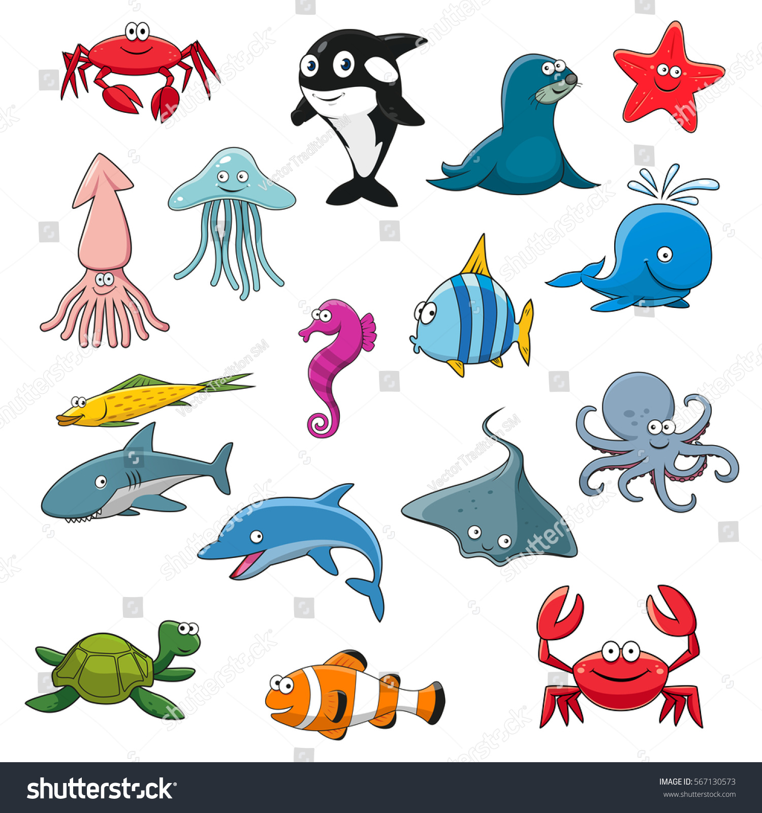 Underwater Animals Set Sea Fish Ocean Stock Vector (Royalty Free) 567130573