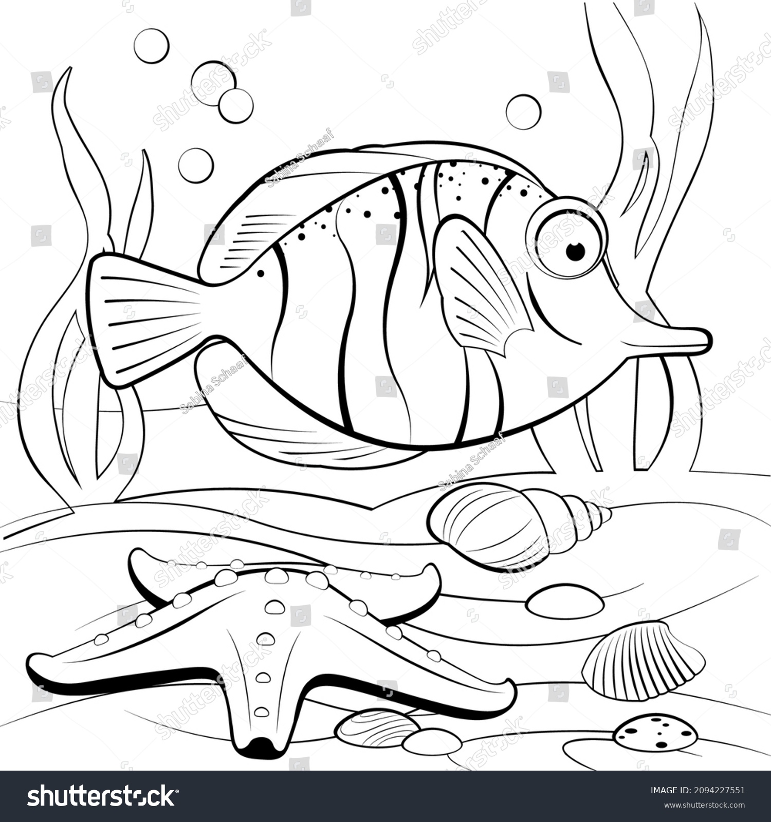 Underwater Scene Cute Tropical Fish Coral Stock Vector (Royalty Free ...