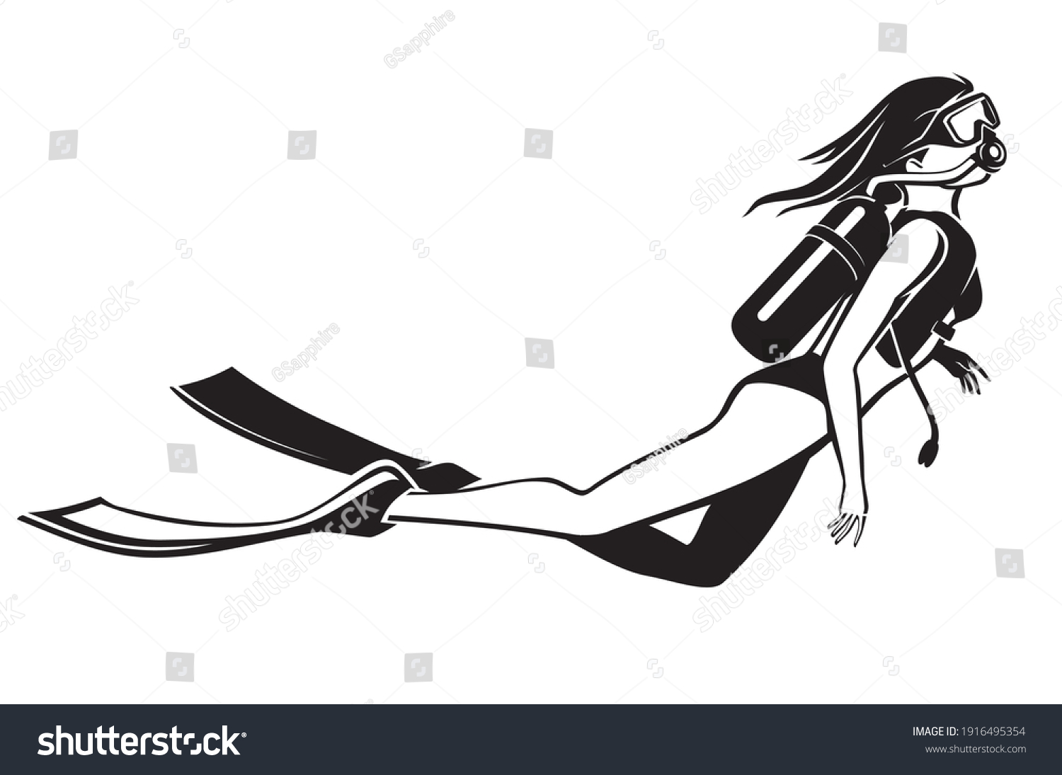 Underwater Scuba Leisure Diving Female Sexy Stock Vector Royalty Free 1916495354 Shutterstock