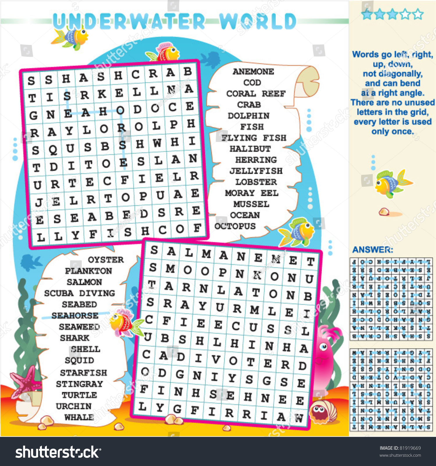 Underwater World Zigzag Word Search Puzzle Stock Vector ...