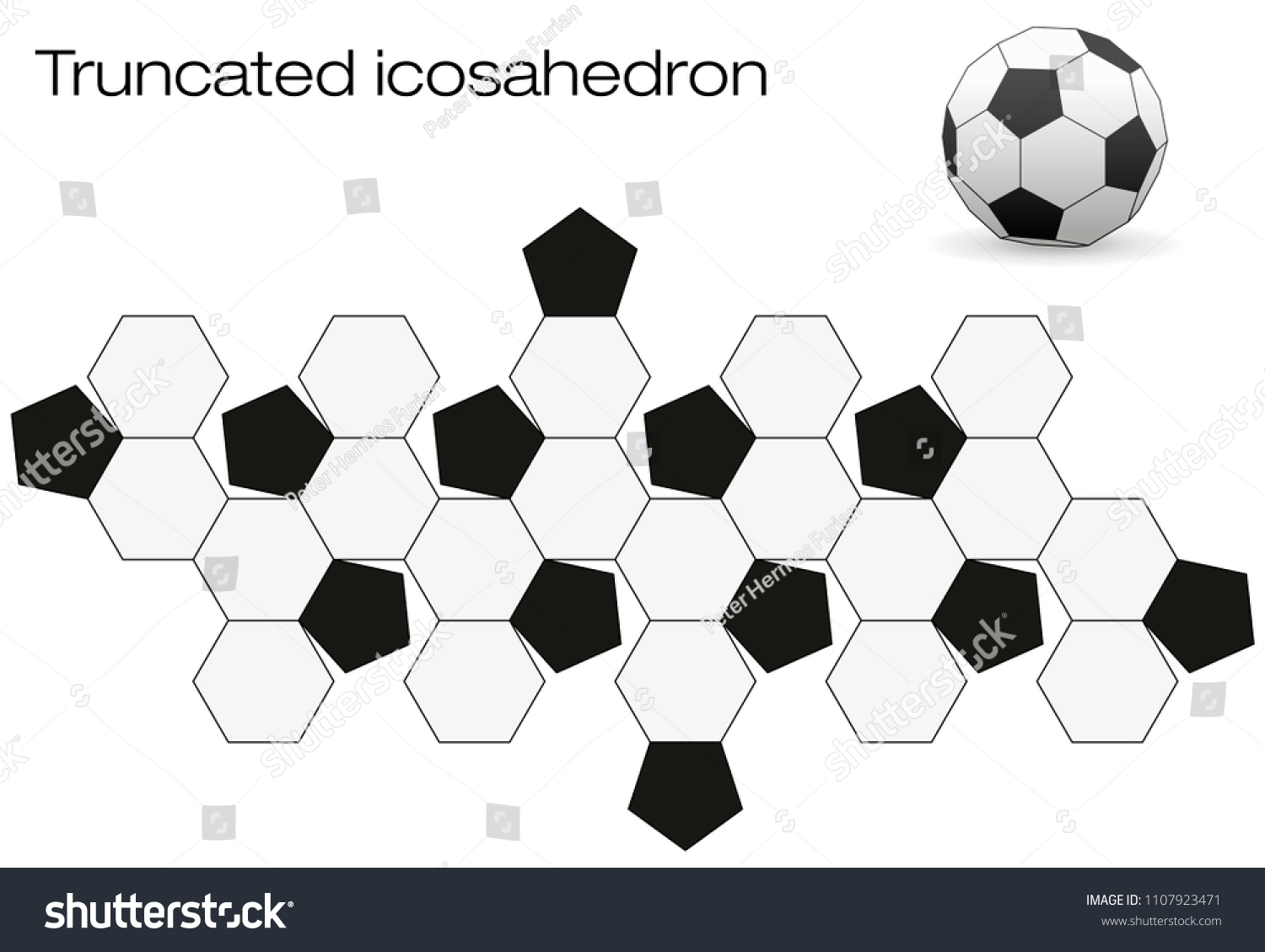 サッカーボールの表面を広げた 面体と呼ばれる幾何多面体 12の黒い五角形との白い六角形の面を持つアルキメデスの固体 のベクター画像素材 ロイヤリティフリー