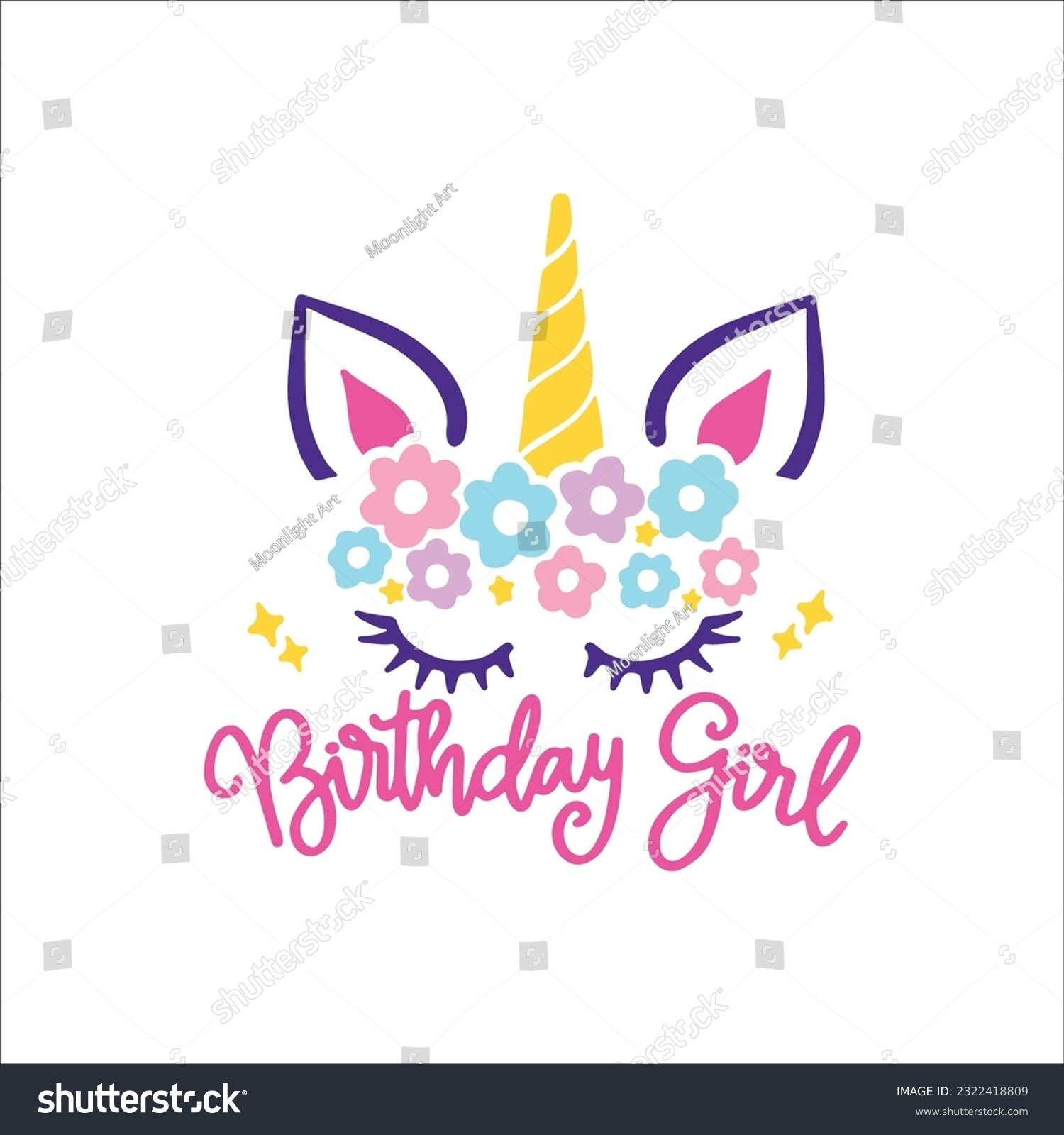 SVG of Unicorn Birthday Girl SVG, Unicorn Face SVG, Unicorn, Birthday Girl, Birthday Shirt svg, Gift for Birthday svg, Cut files for Cricut svg
