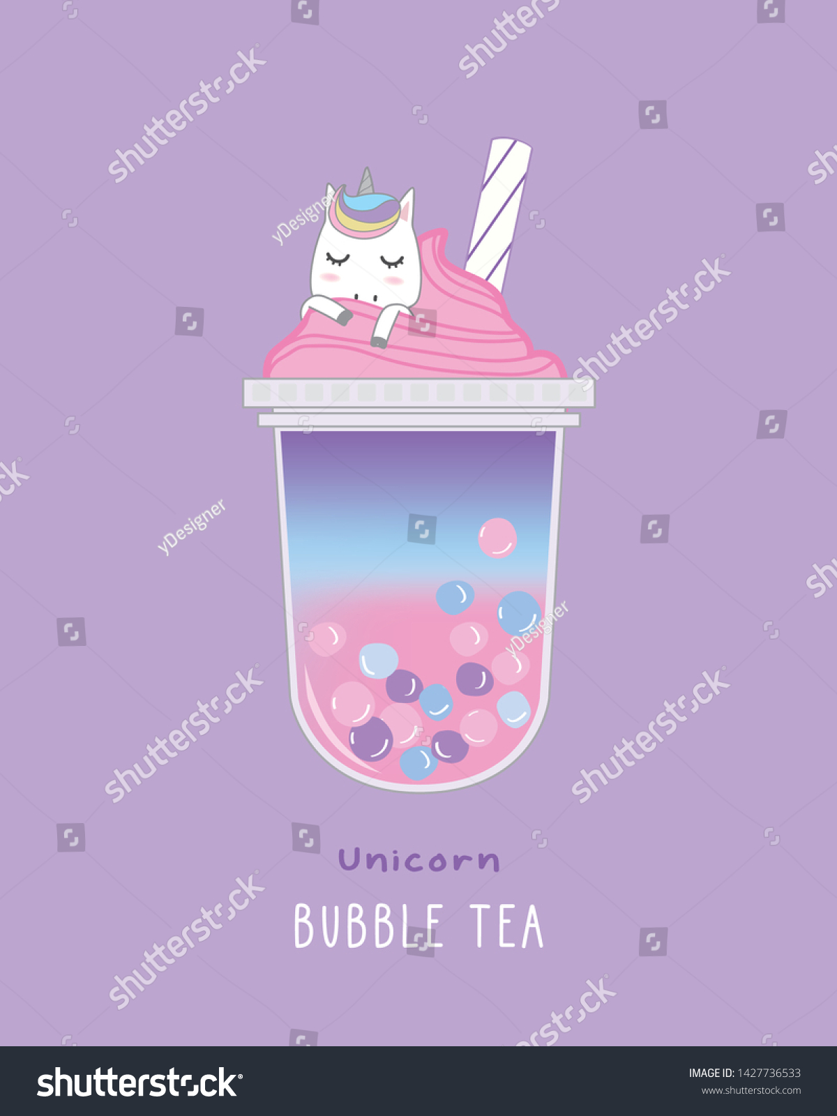 Unicorn Bubble Tea Cute Illustration Stock Vector Royalty Free 1427736533