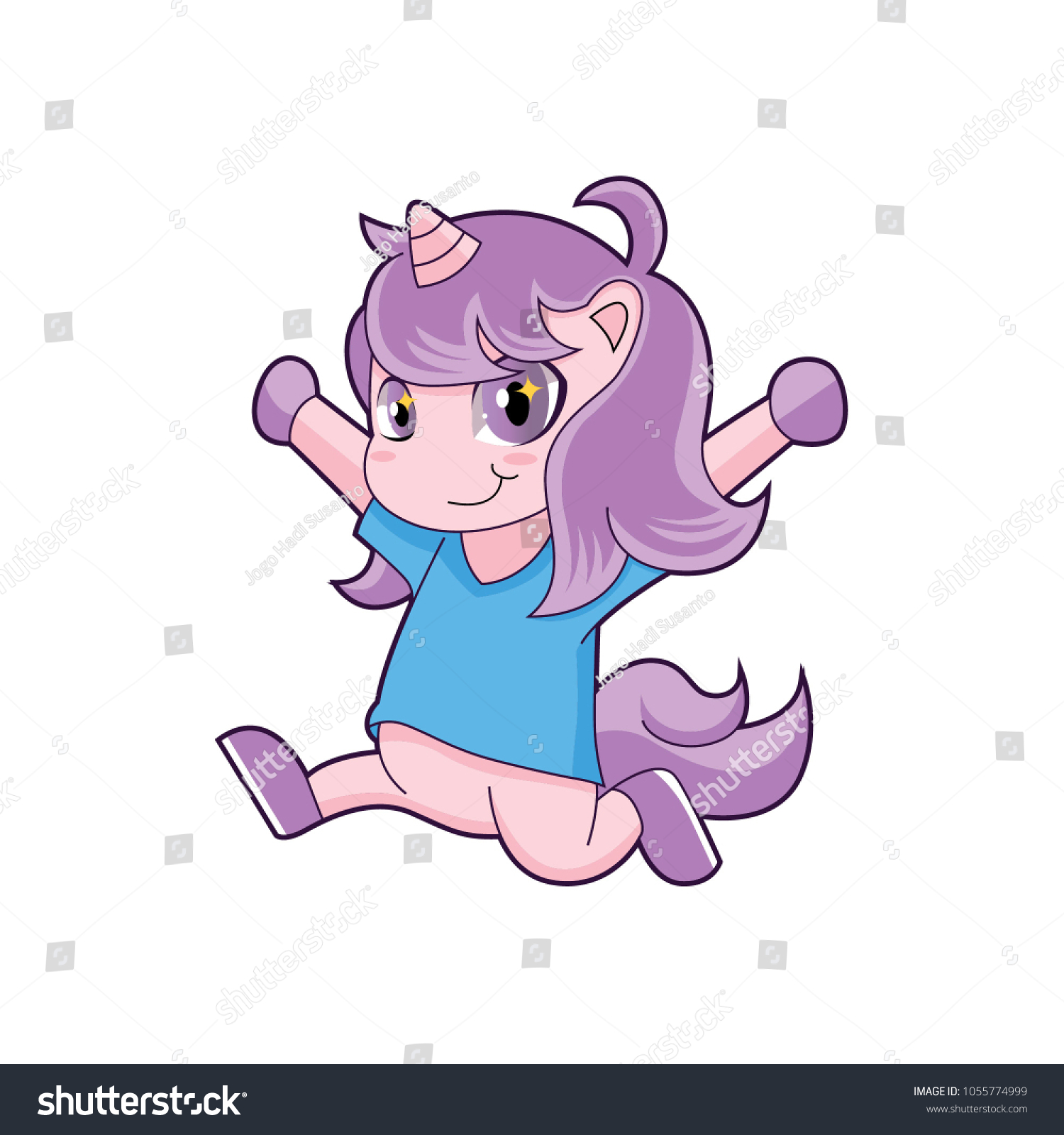 Unicorn Cartoon Purple Hair Small Yellow Stock Vector Royalty