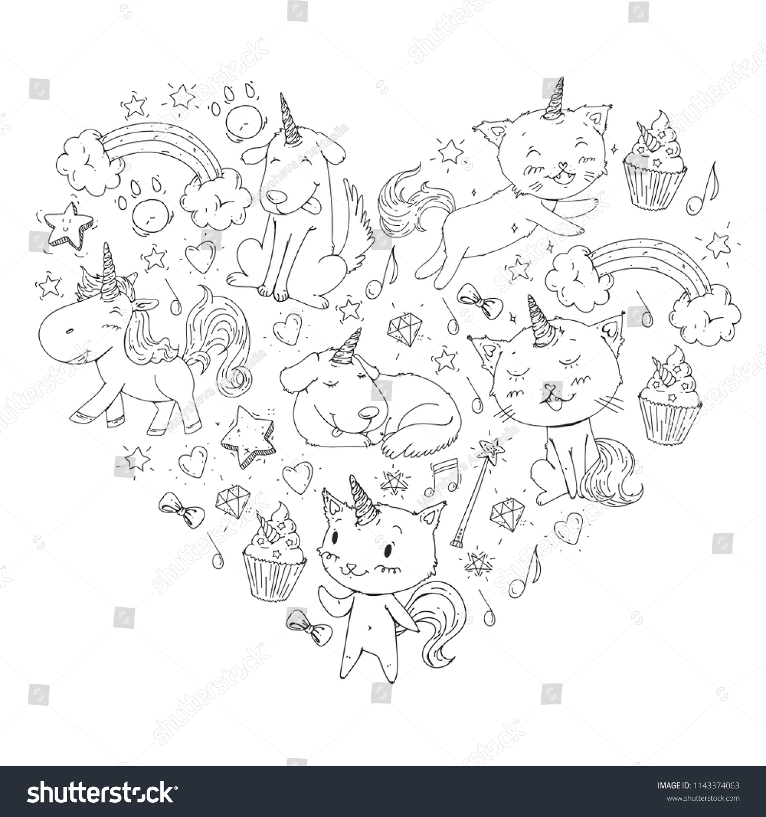 Unicorn Cats Dog Horse Pony Vector Stock Vector (Royalty Free ...