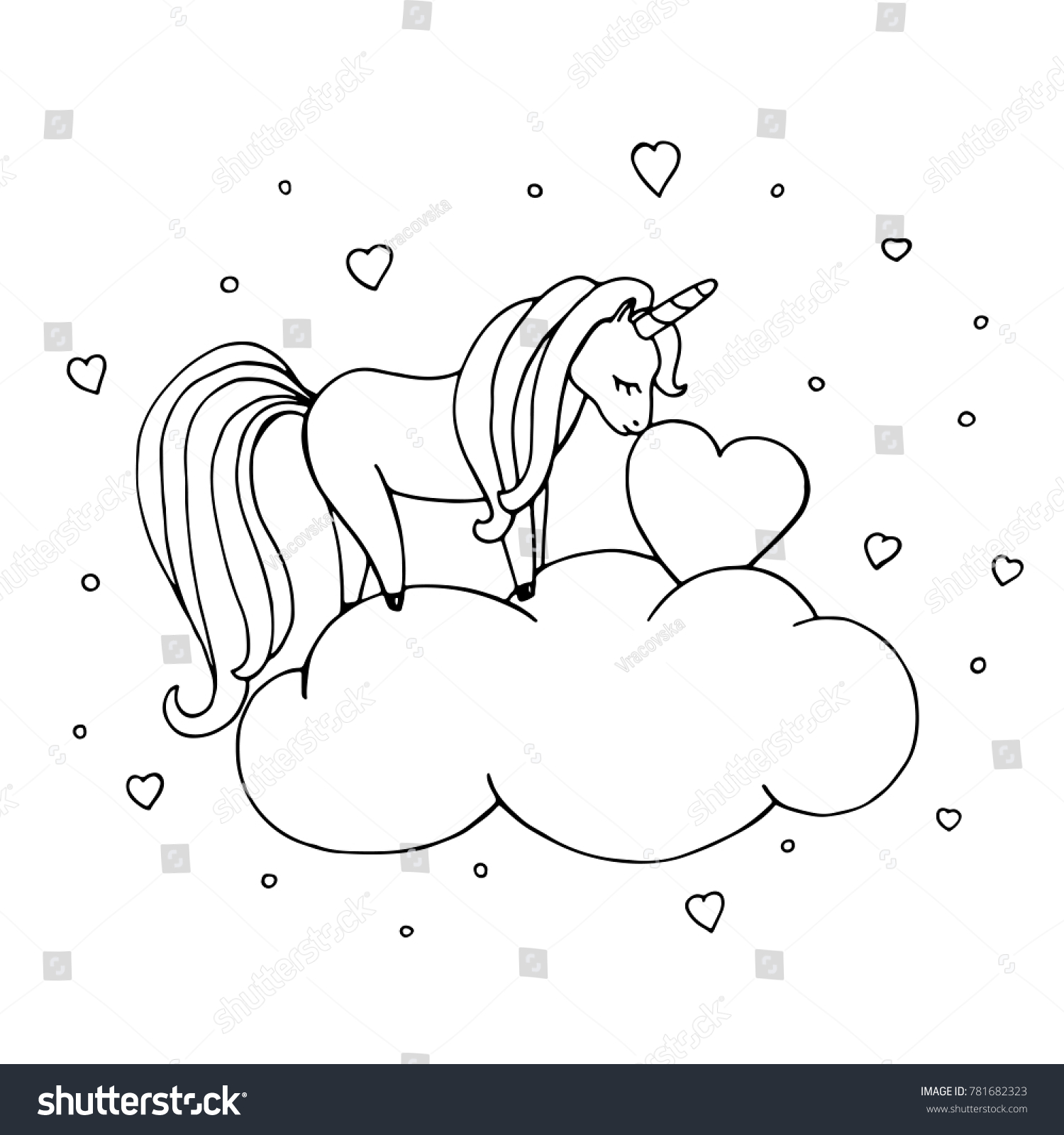 Unicorn coloring page Cute hand drawn vector illustration with Unicorn Baby unicorn fantasy character