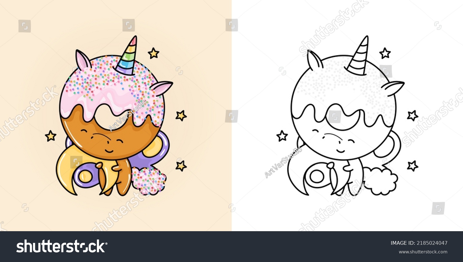 SVG of Unicorn Donut Clipart for Coloring Page and Multicolored Illustration. Adorable Clip Art Unicorn. Vector Illustration of a Kawaii Animal for Coloring Pages, Prints for Clothes, Stickers, Baby Shower.
 svg