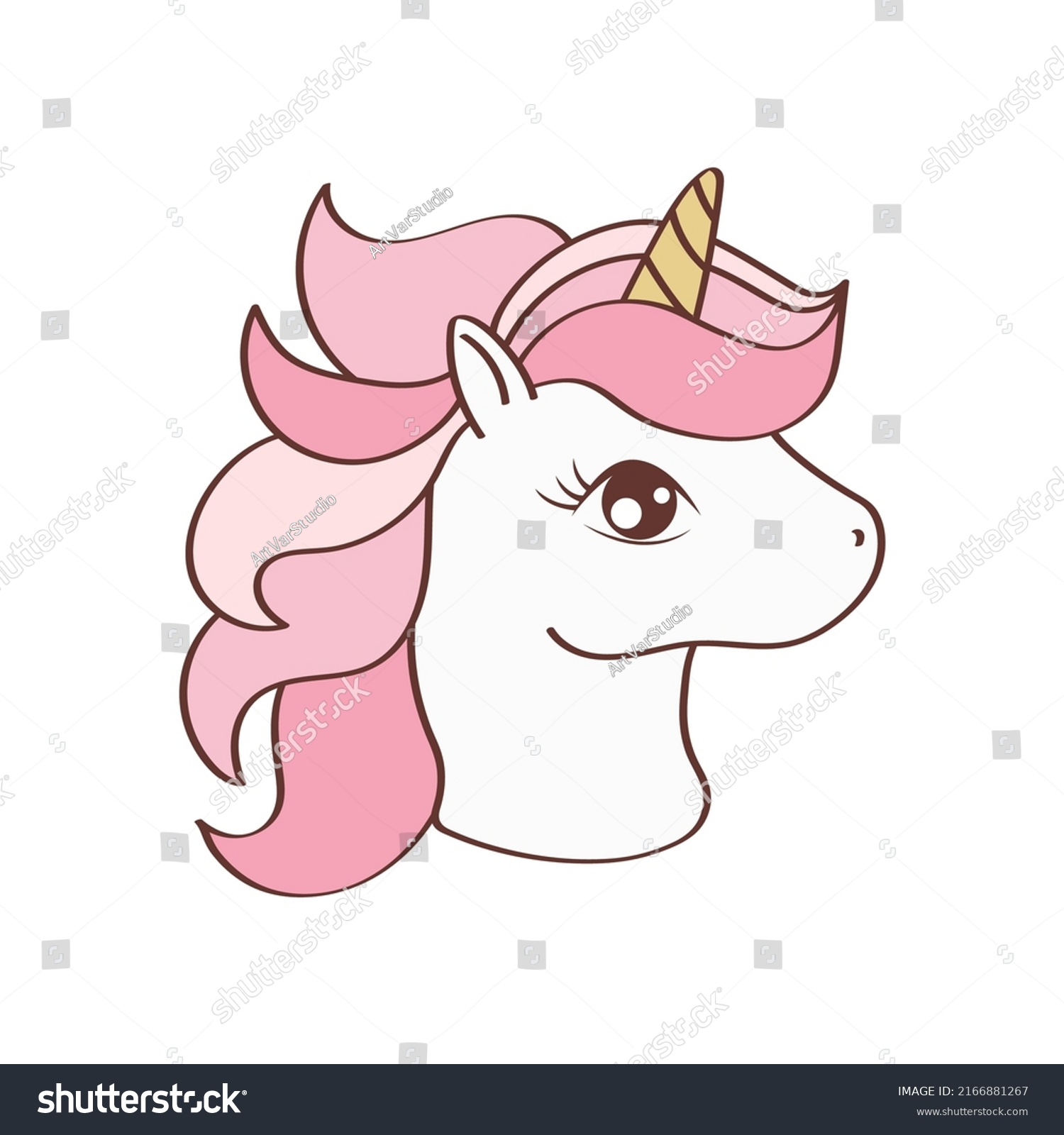 SVG of Unicorn Face Clipart Character Design. Adorable Clip Art Unicorn Head. Vector Illustration of an Animal for Prints for Clothes, Stickers, Baby Shower Invitation.  svg