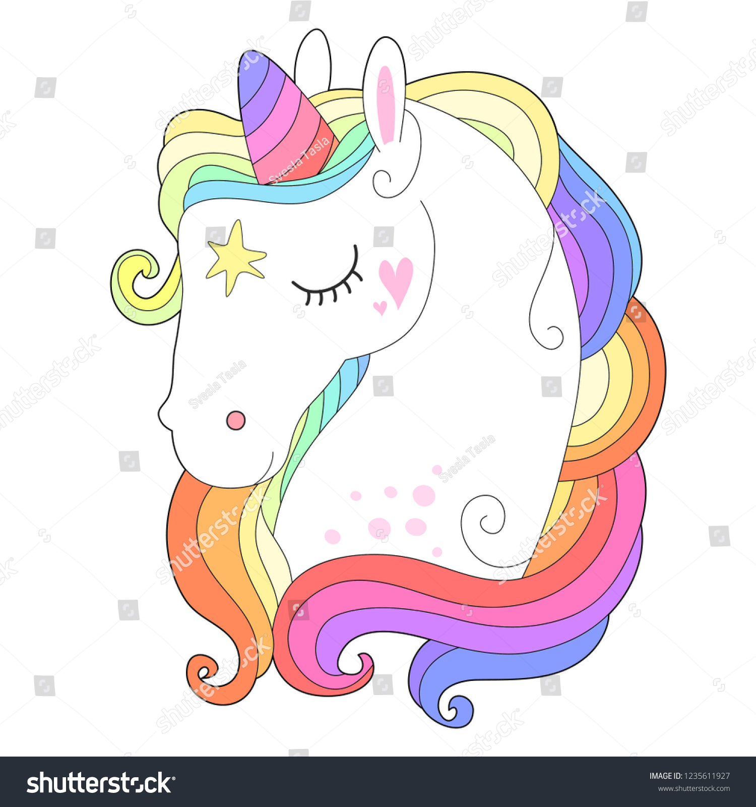 Unicorn Face Rainbow Hair Vector Illustration Stock Vector (Royalty ...