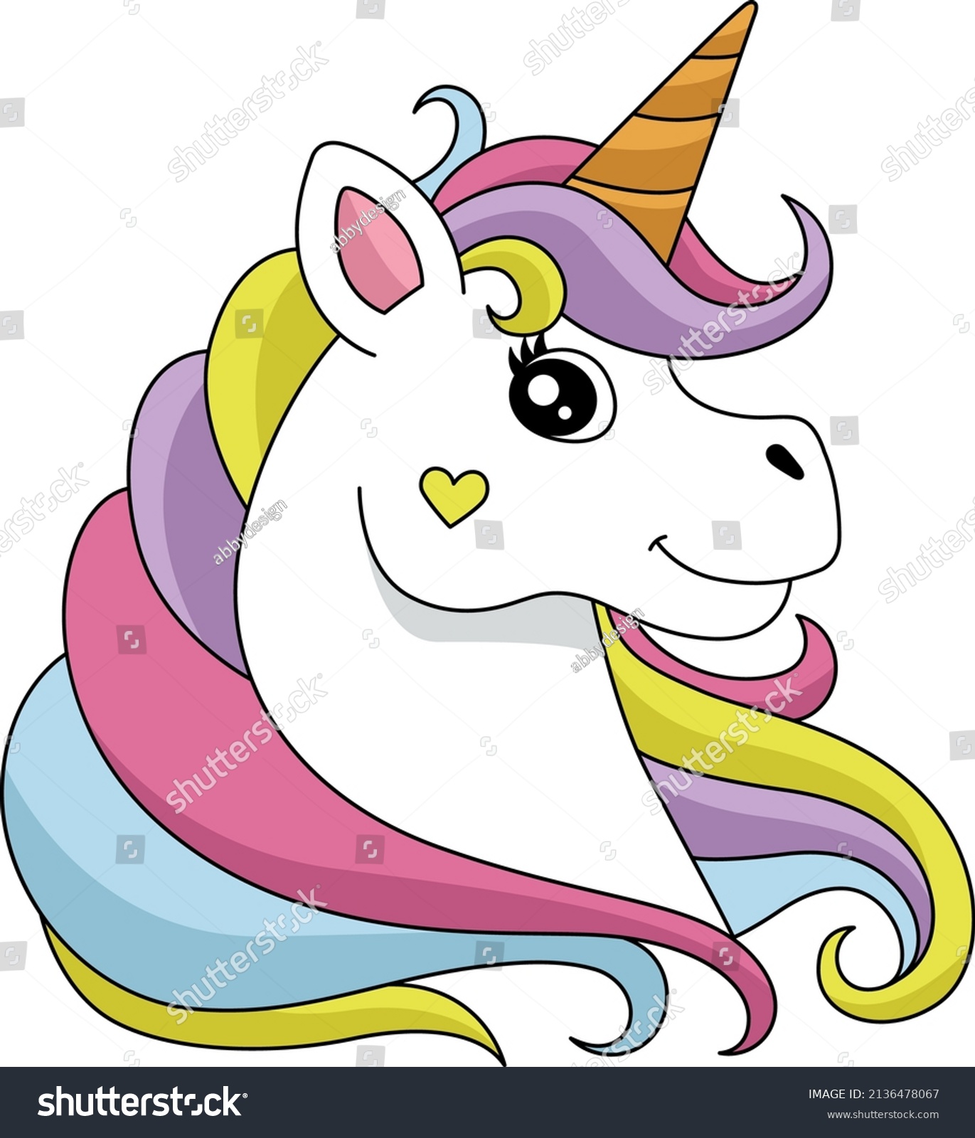 Unicorn Head Cartoon Colored Clipart Stock Vector (Royalty Free ...