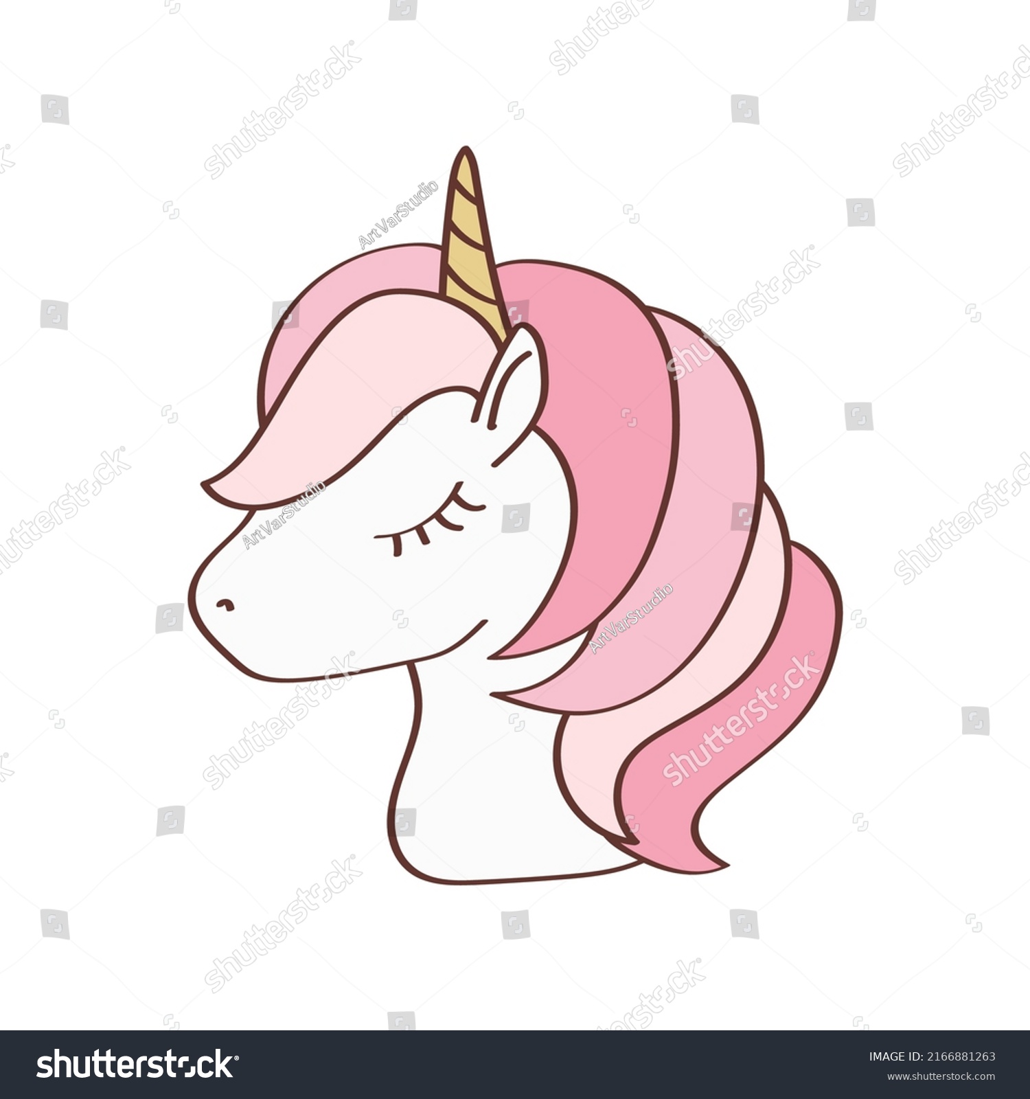 SVG of Unicorn Head Clipart in Cute Cartoon Style Beautiful Clip Art Unicorn Face. Vector Illustration of an Animal for Prints for Clothes, Stickers, Textile, Baby Shower Invitation svg