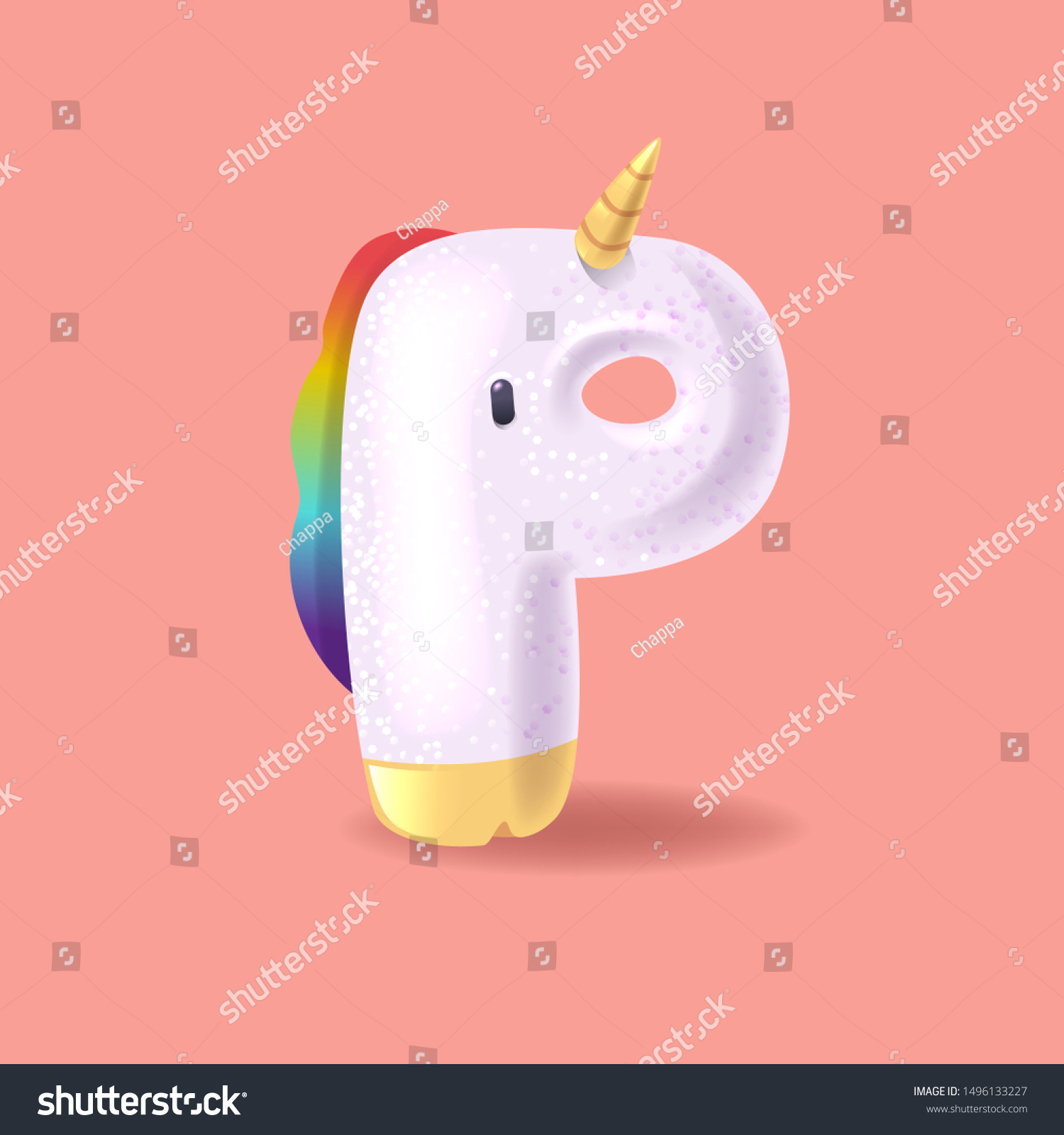 Unicorn Letter P Sparkles Cute Magic Stock Vector Royalty Free