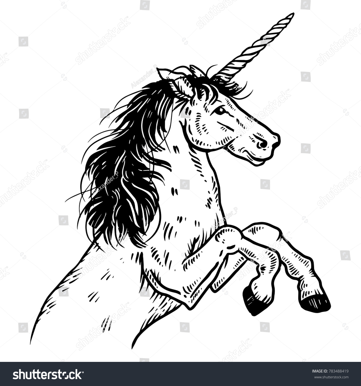 Unicorn Mythical Animal Engraving Vector Illustration Stock Vector ...