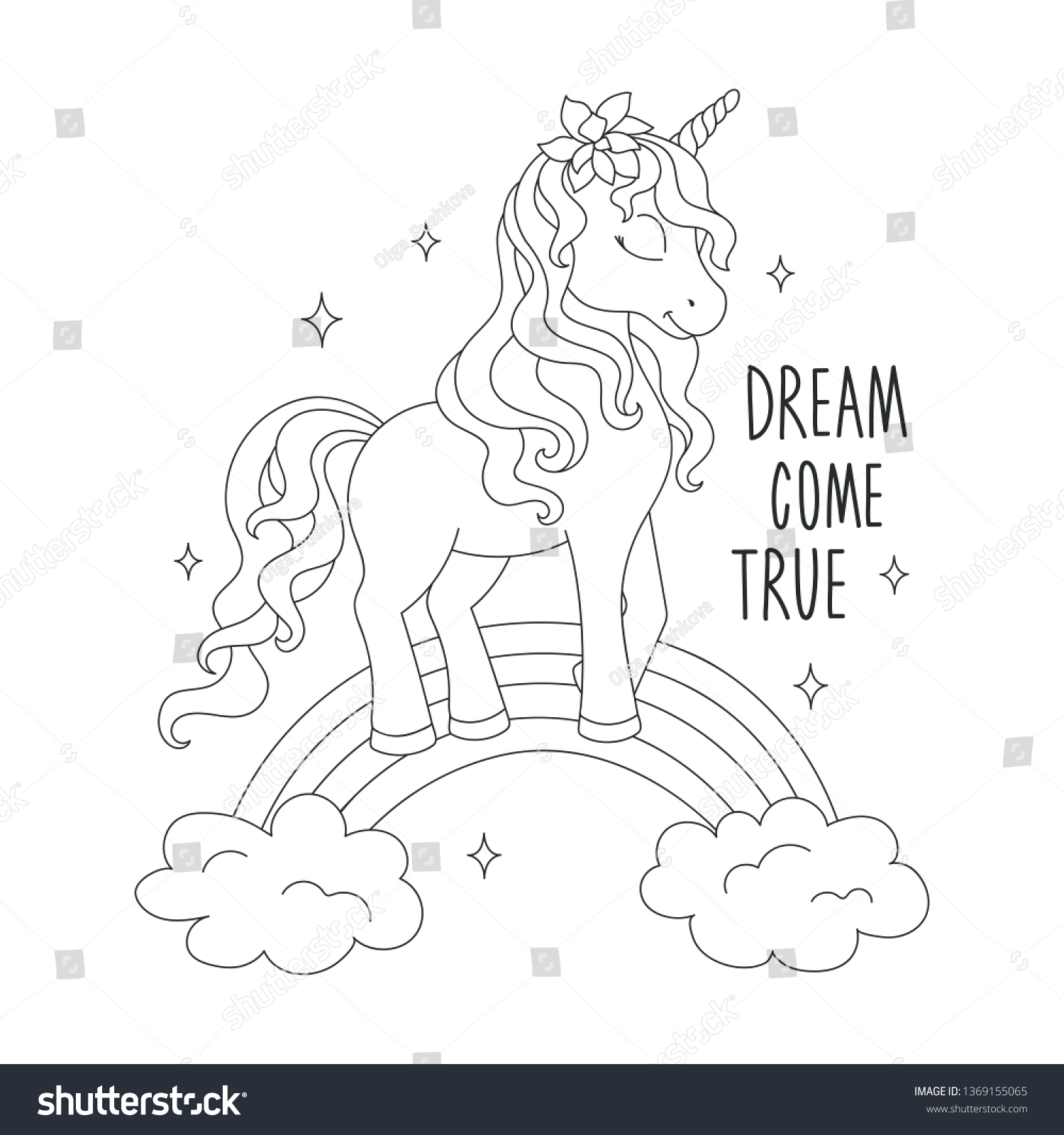 Unicorn On Rainbow Coloring Pages Dream Stock Vector Royalty Free ...