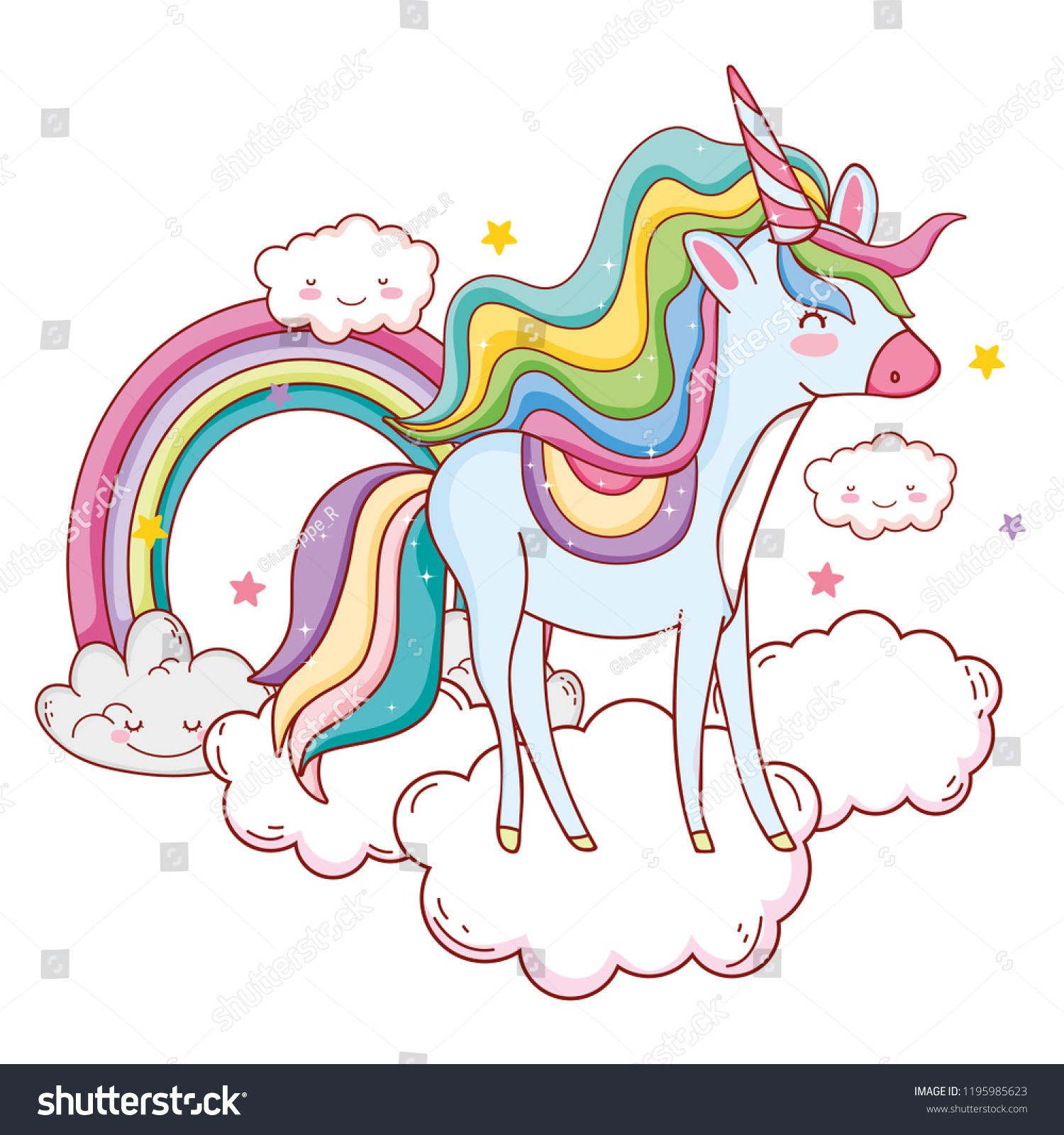 Unicorn On Clouds Cartoons Stock Vector (Royalty Free) 1195985623 ...