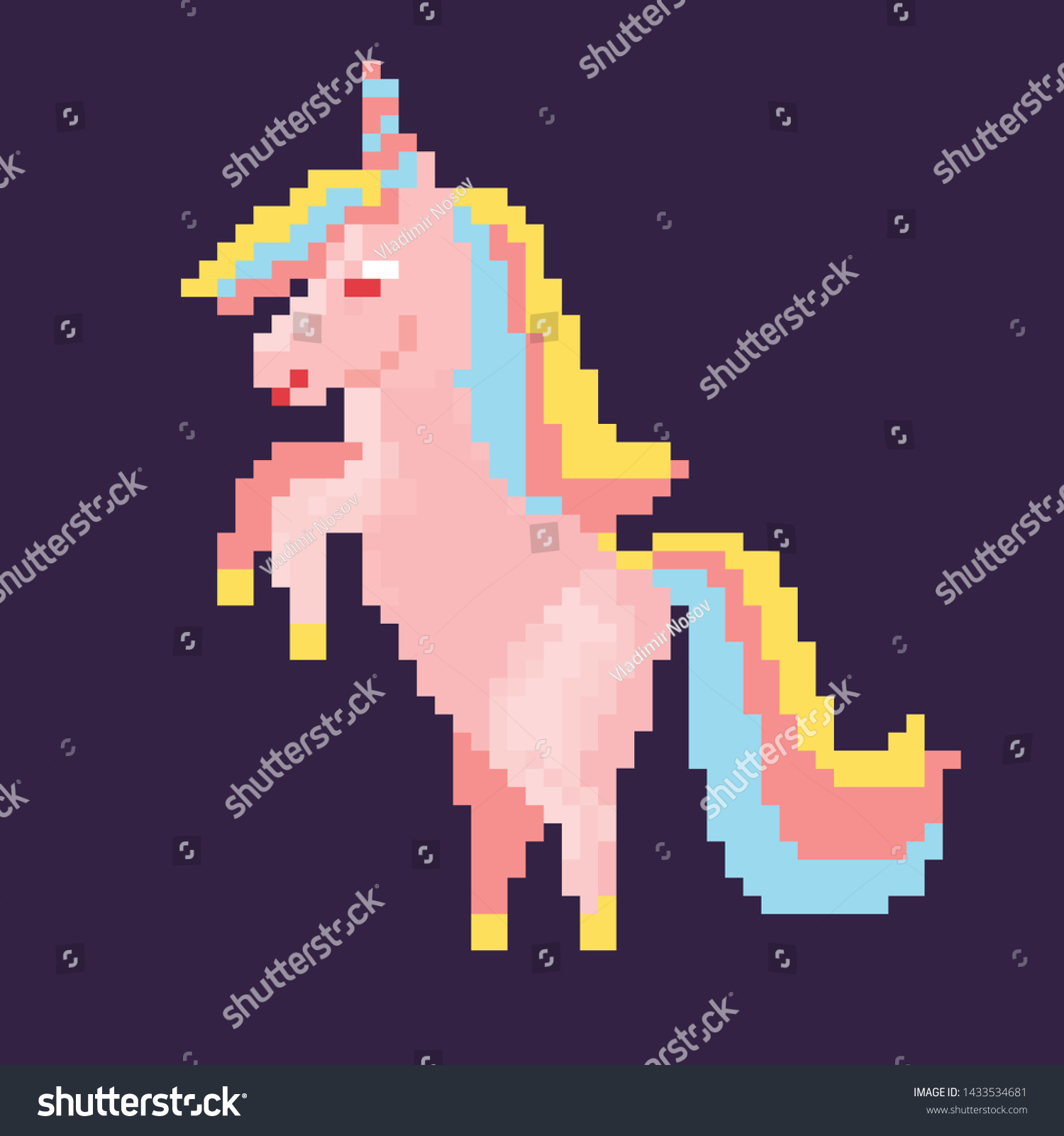 Unicorn Pixel Art On White Background Vector De Stock Libre De Regalías 1433534681