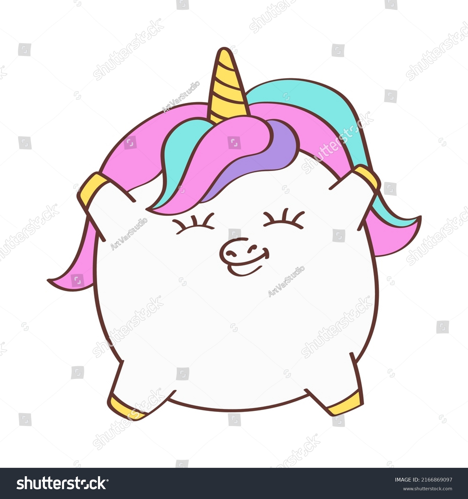 SVG of Unicorn Plump Clipart in Cute Cartoon Style Beautiful Clip Art Unicorn Fat. Vector Illustration of an Animal for Prints for Clothes, Stickers, Textile, Baby Shower Invitation.  svg