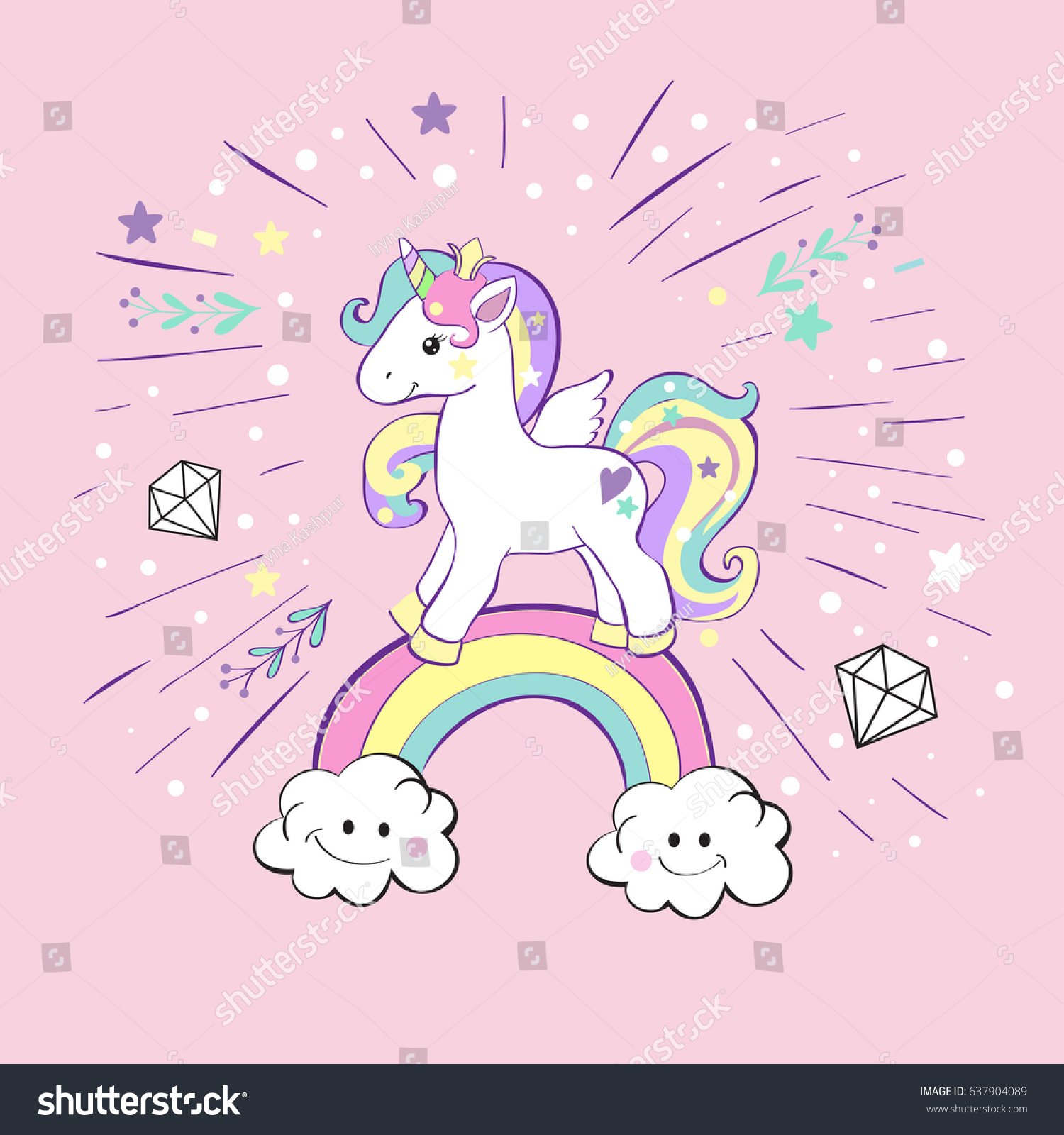  Unicorn  Pop Art On Pink  Background Stock Vector 637904089 