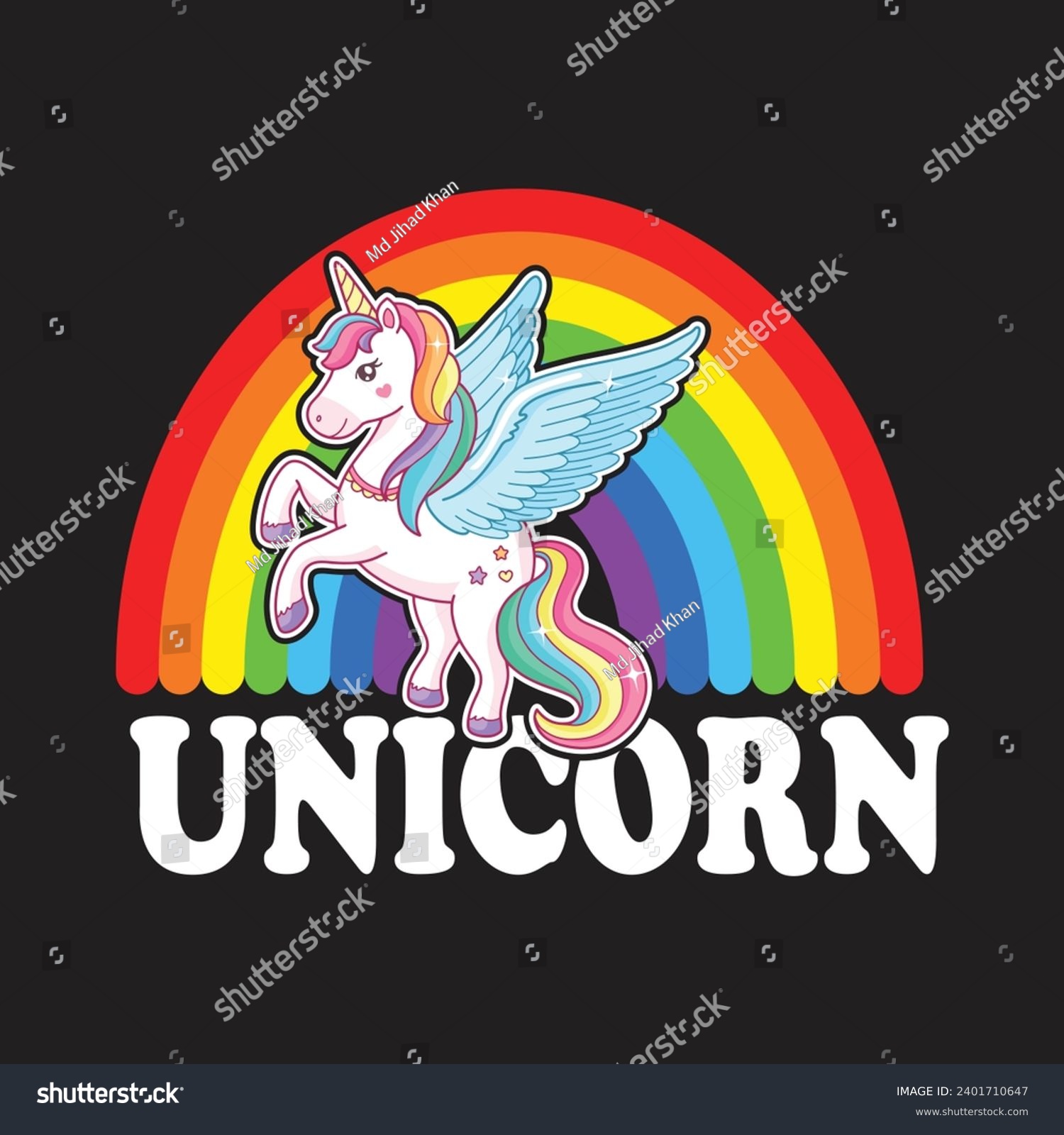 SVG of Unicorn Rainbow T-shirt design, Posters, Greeting Cards, Textiles, Sticker Vector Illustration, Hand drawn lettering for Xmas invitations, mugs, and gifts. svg