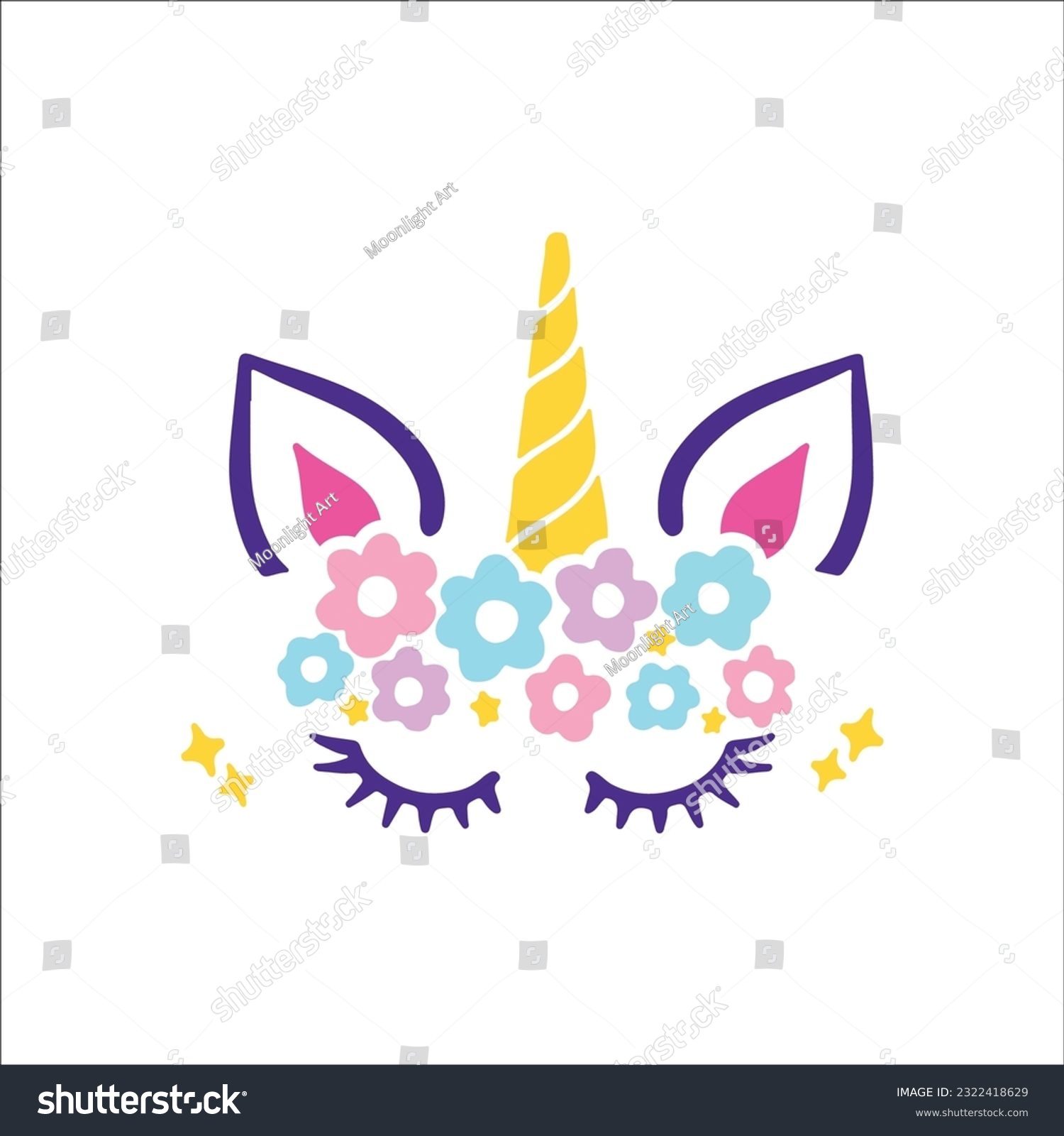 SVG of Unicorn SVG, Unicorn Face, Unicorn Birthday SVG, Birthday Girl svg, Birthday Shirt svg, Gift for Birthday, Cut files for Cricut svg