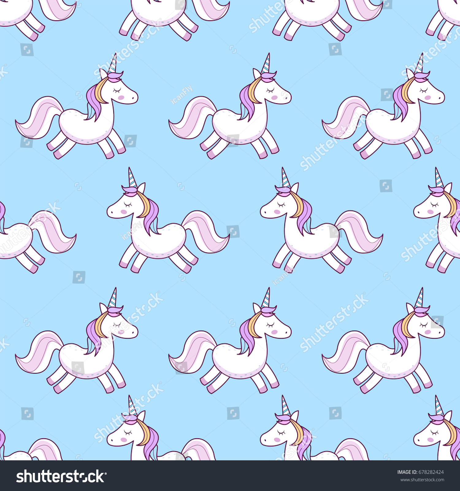  Unicorn  Vector Illustration Seamless Pattern Rainbow Stock 
