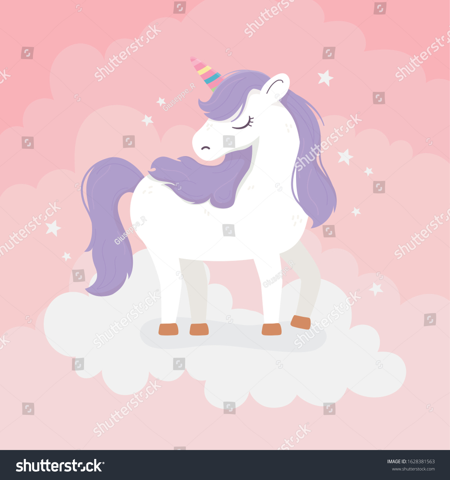 Unicorn Purple Hair On Clouds Fantasy Stock Vector (Royalty Free ...